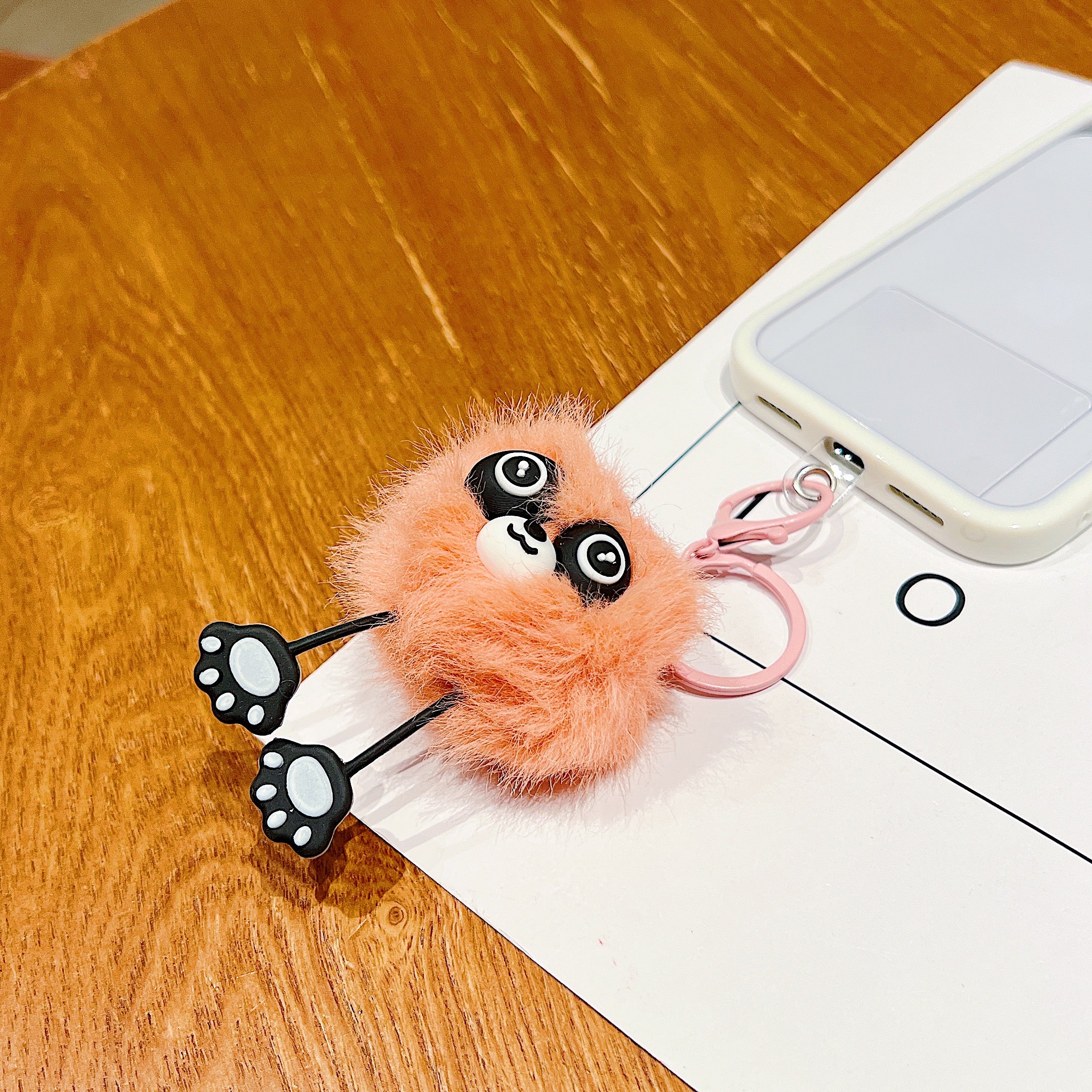 Peach Pink Fluffy Panda Charm