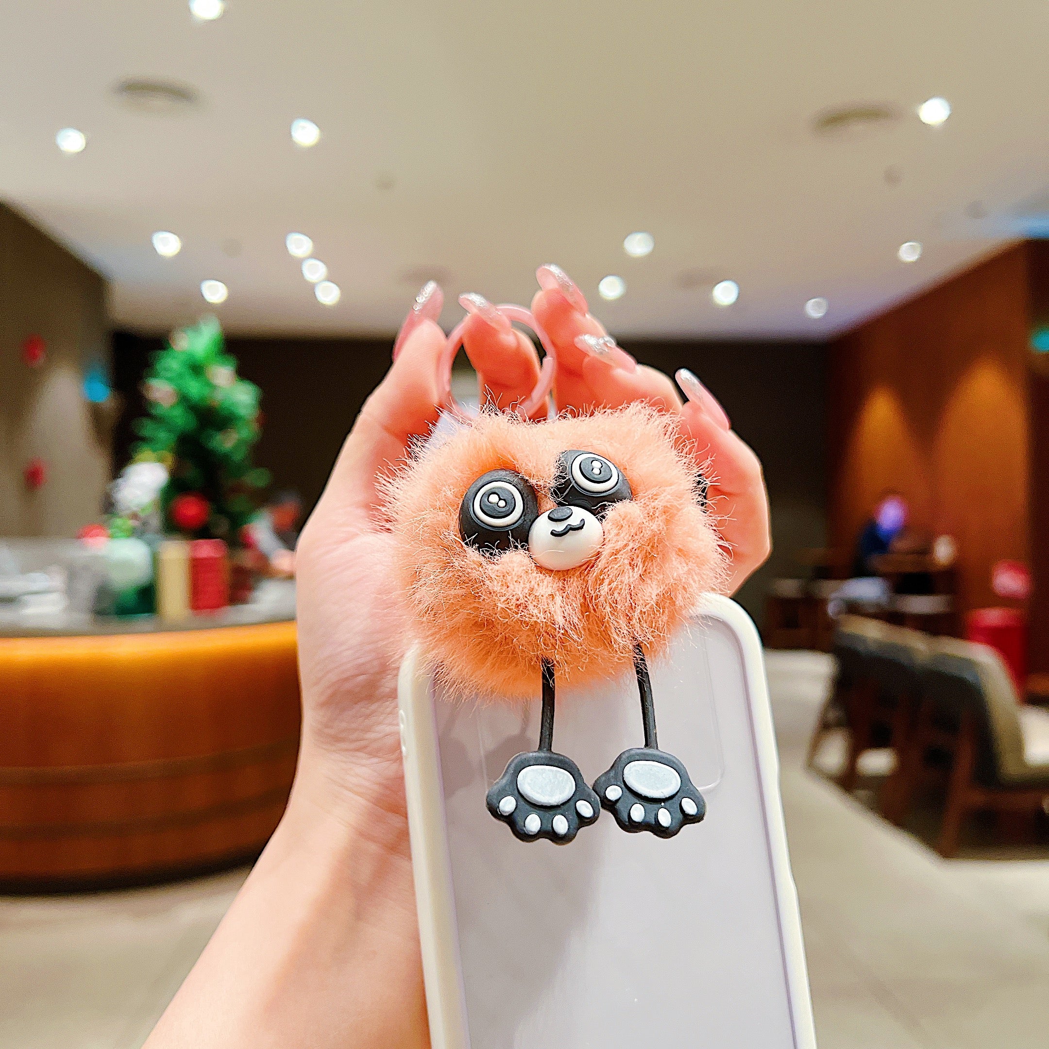 Peach Pink Fluffy Panda Charm