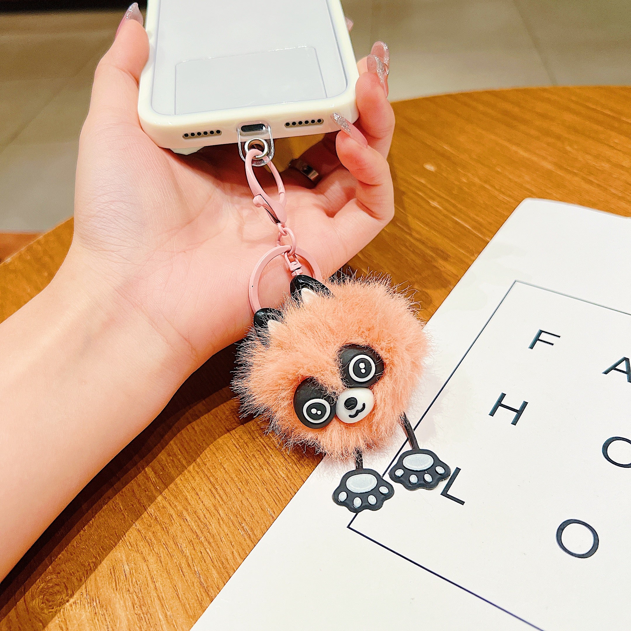 Peach Pink Fluffy Panda Charm