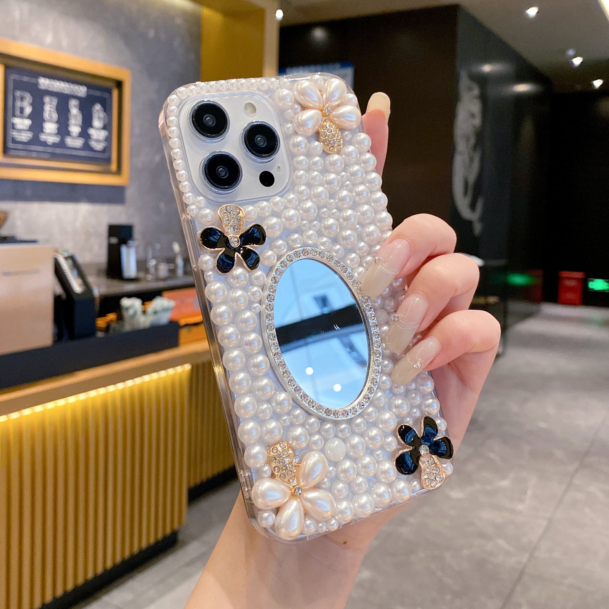 Pearl With Mirror Silicon Phone Case For iPhone 15 Plus