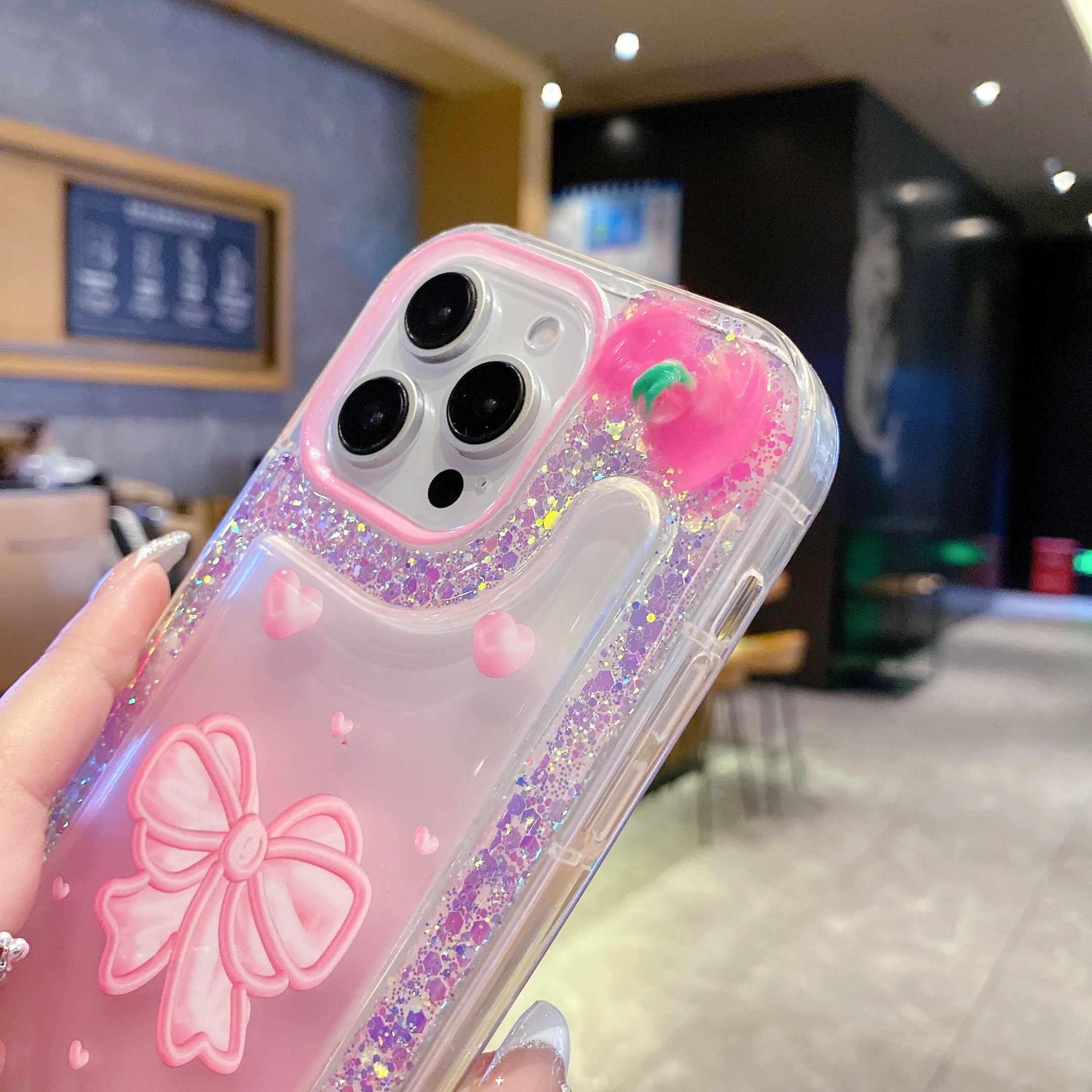 Pink Bow With Glitter Silicon Phone Case For iPhone 16