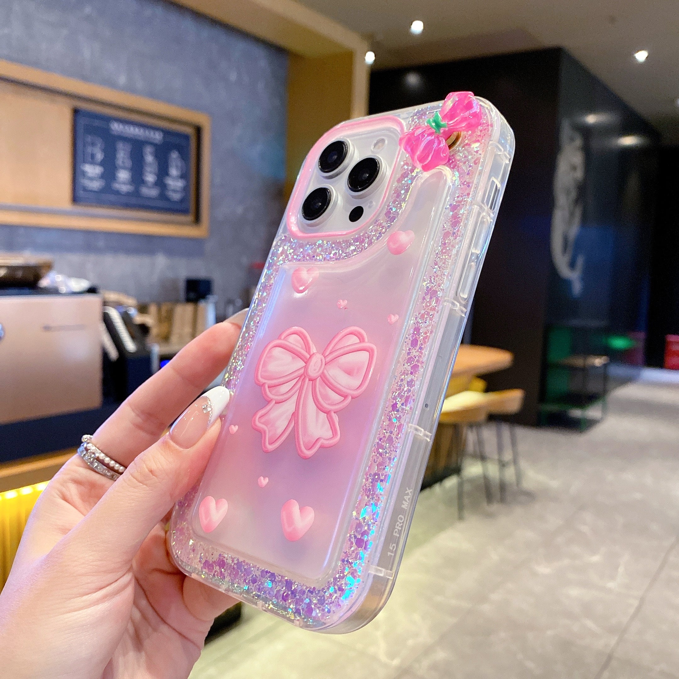 Pink Bow With Glitter Silicon Phone Case For iPhone 16