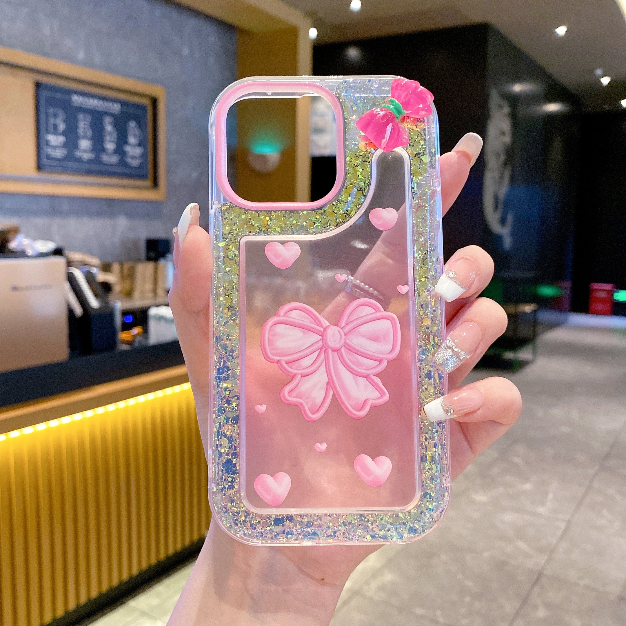 Pink Bow With Glitter Silicon Phone Case For iPhone 16