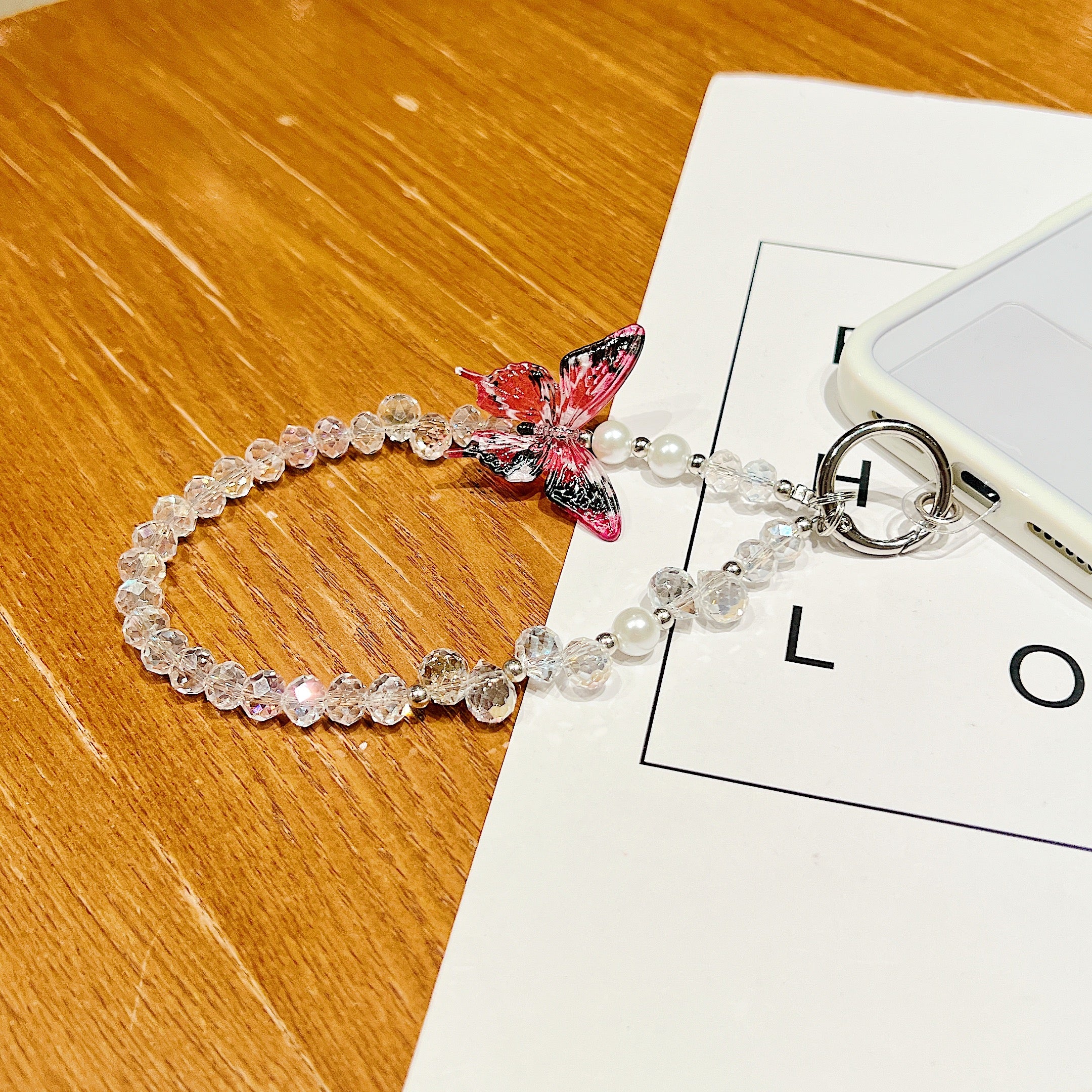 Pink Butterfly Beaded Phone Charm