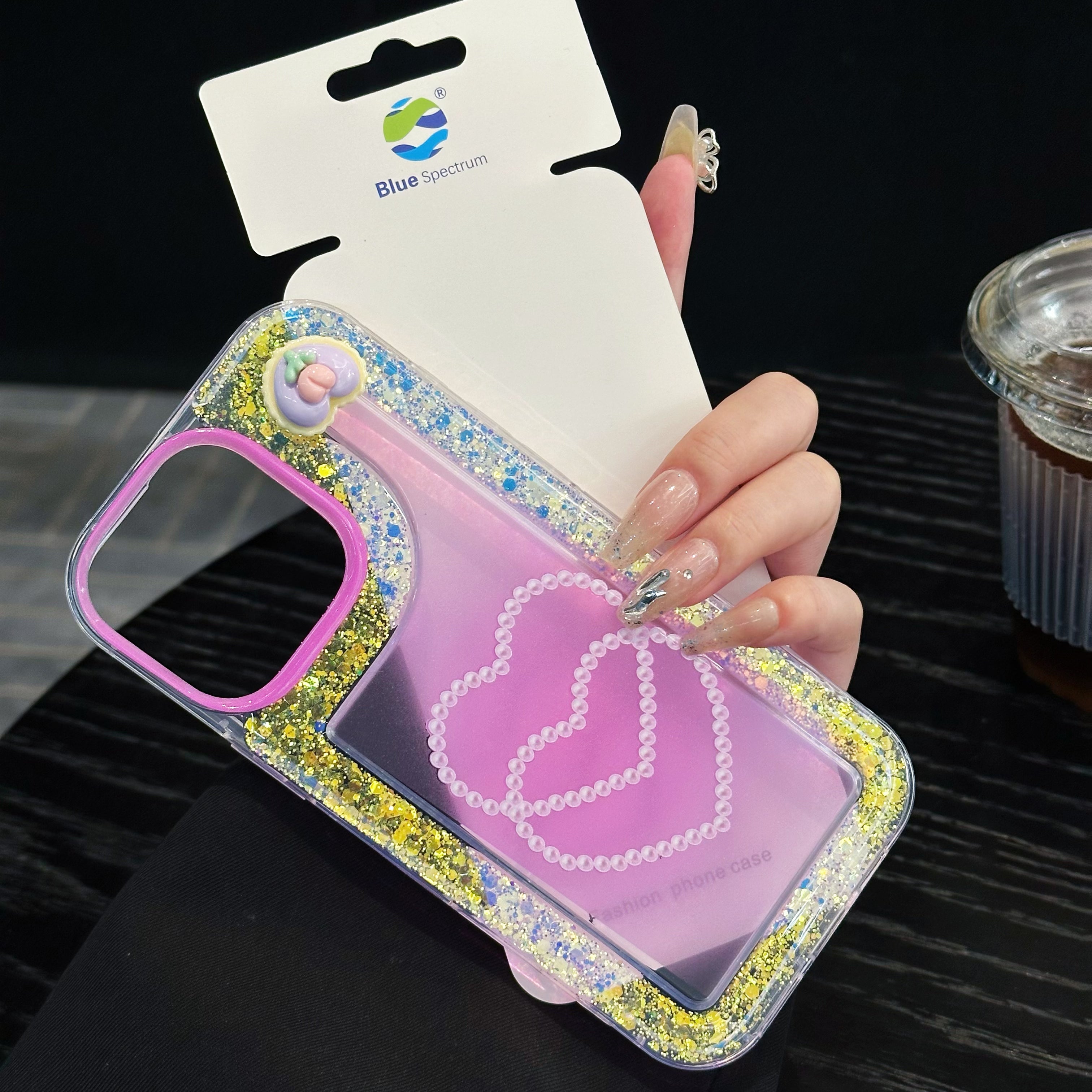 Pink Glitter Diamond Heart Silicon Phone Case For iPhone 16 Plus