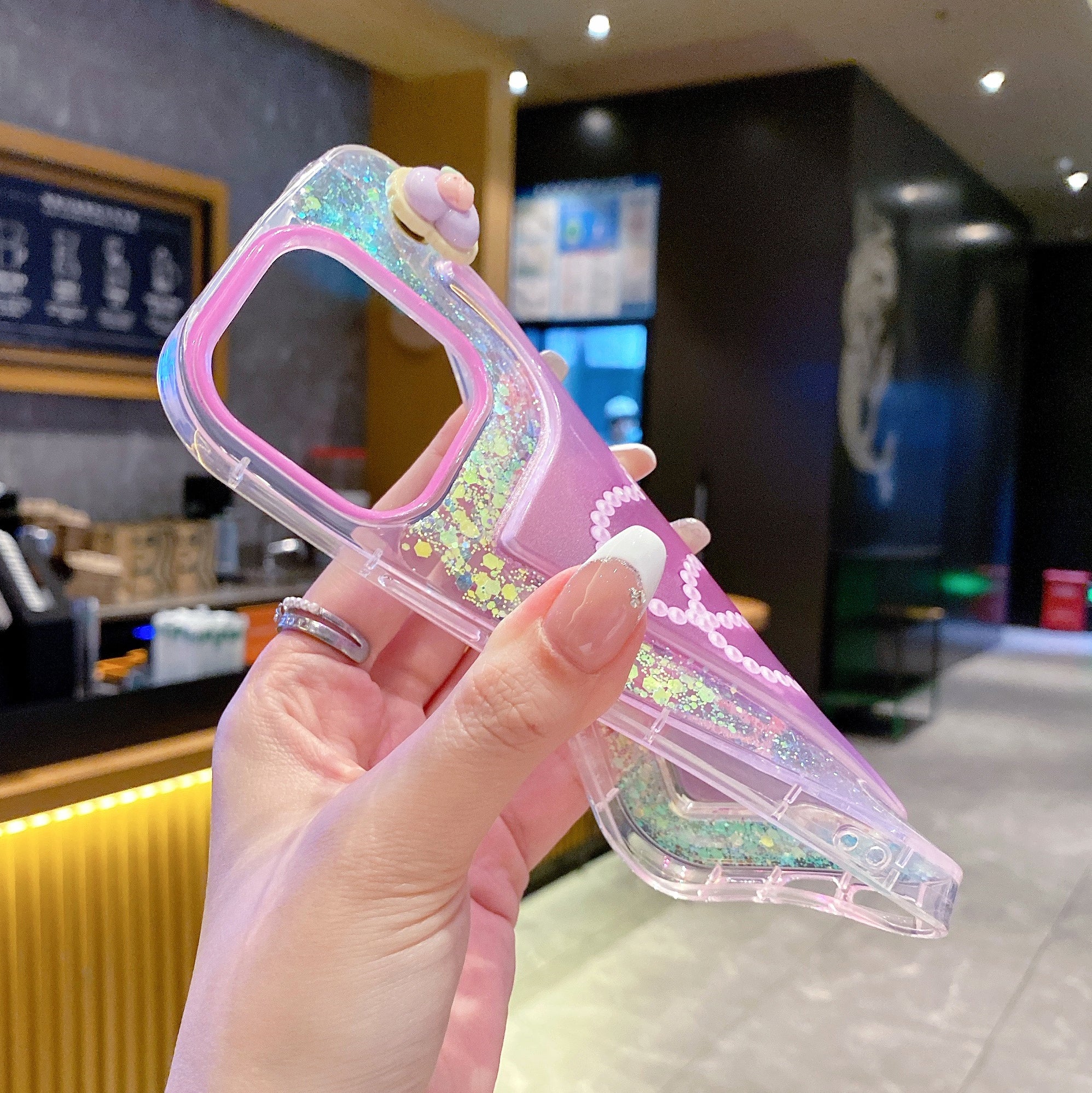 Pink Glitter Diamond Heart Silicon Phone Case For iPhone 14 Pro Max