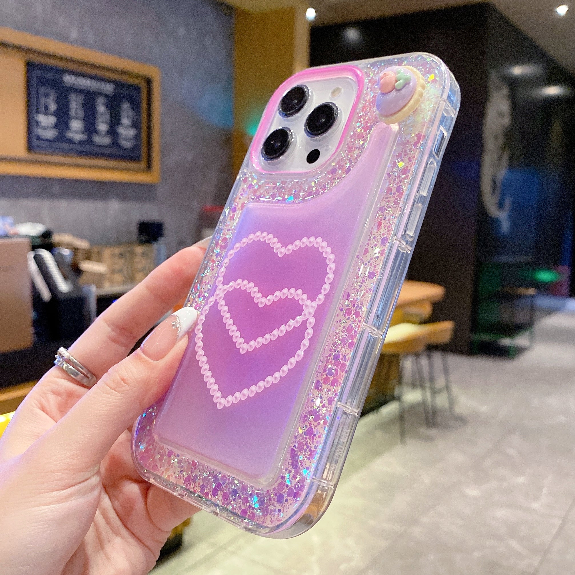 Pink Glitter Diamond Heart Silicon Phone Case For iPhone 14 Pro Max
