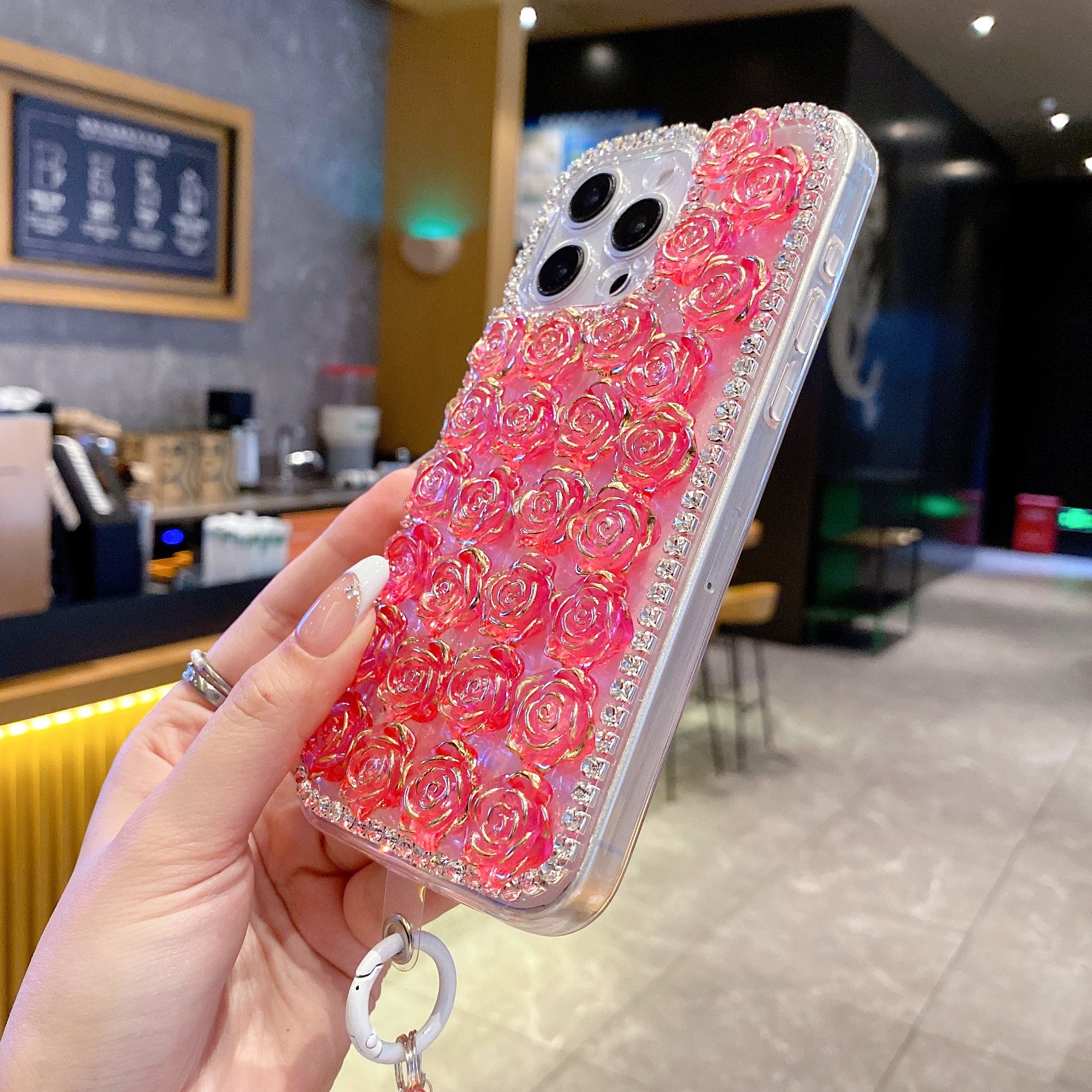 Pink Lotus With Bracelet Silicon Phone Case For iPhone 16 Pro Max