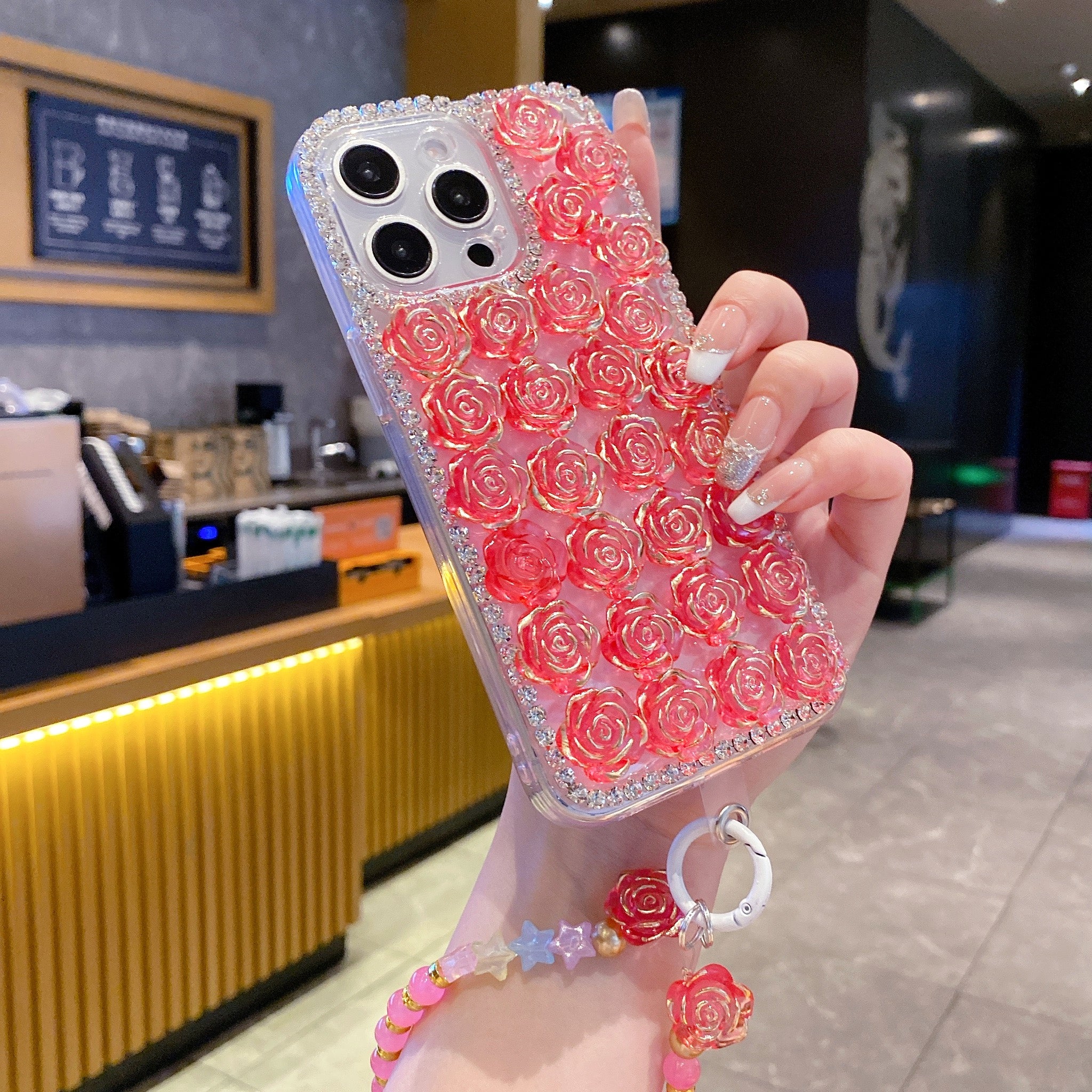 Pink Lotus With Bracelet Silicon Phone Case For iPhone 16 Pro Max