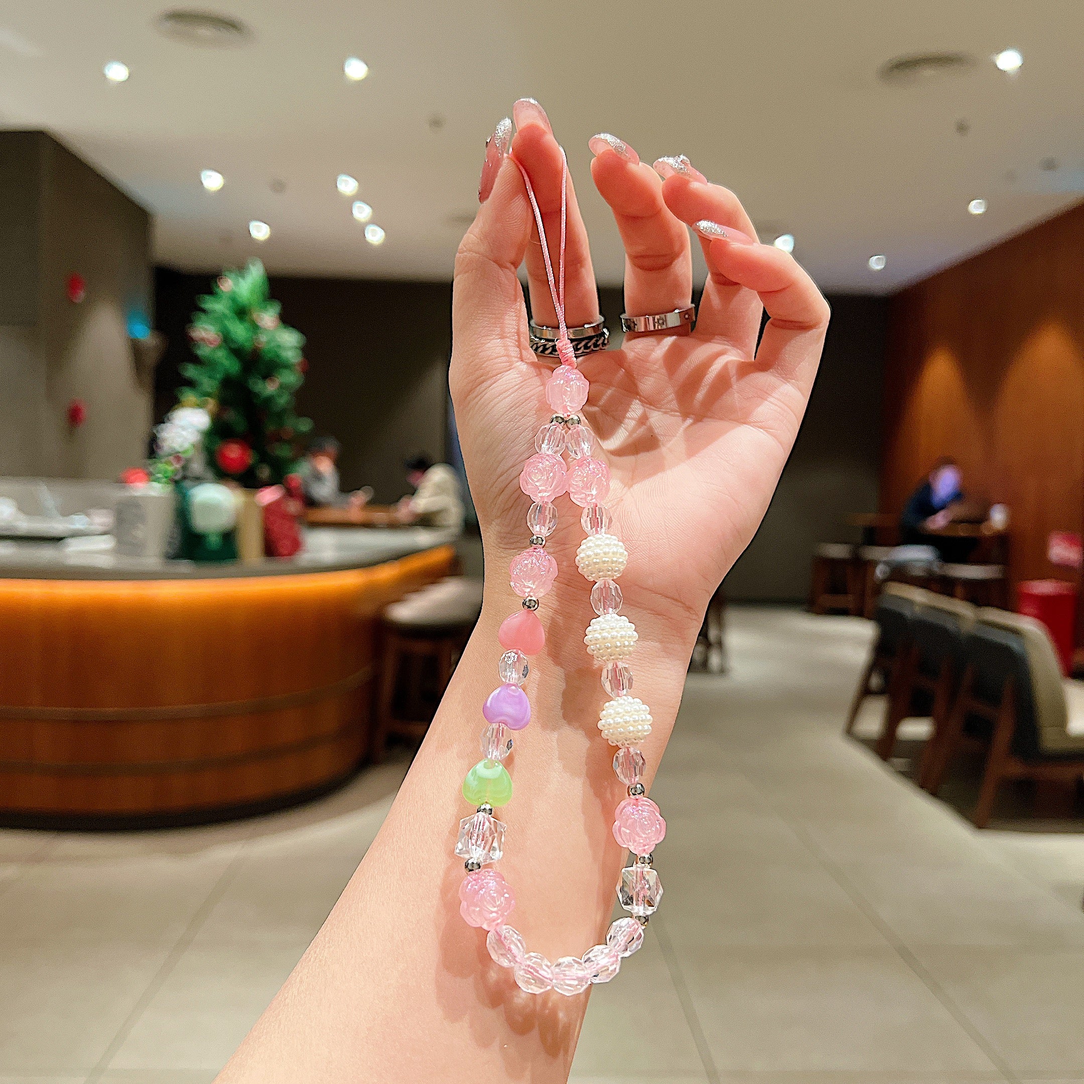 Pink & Pearl Beaded Phone Charm