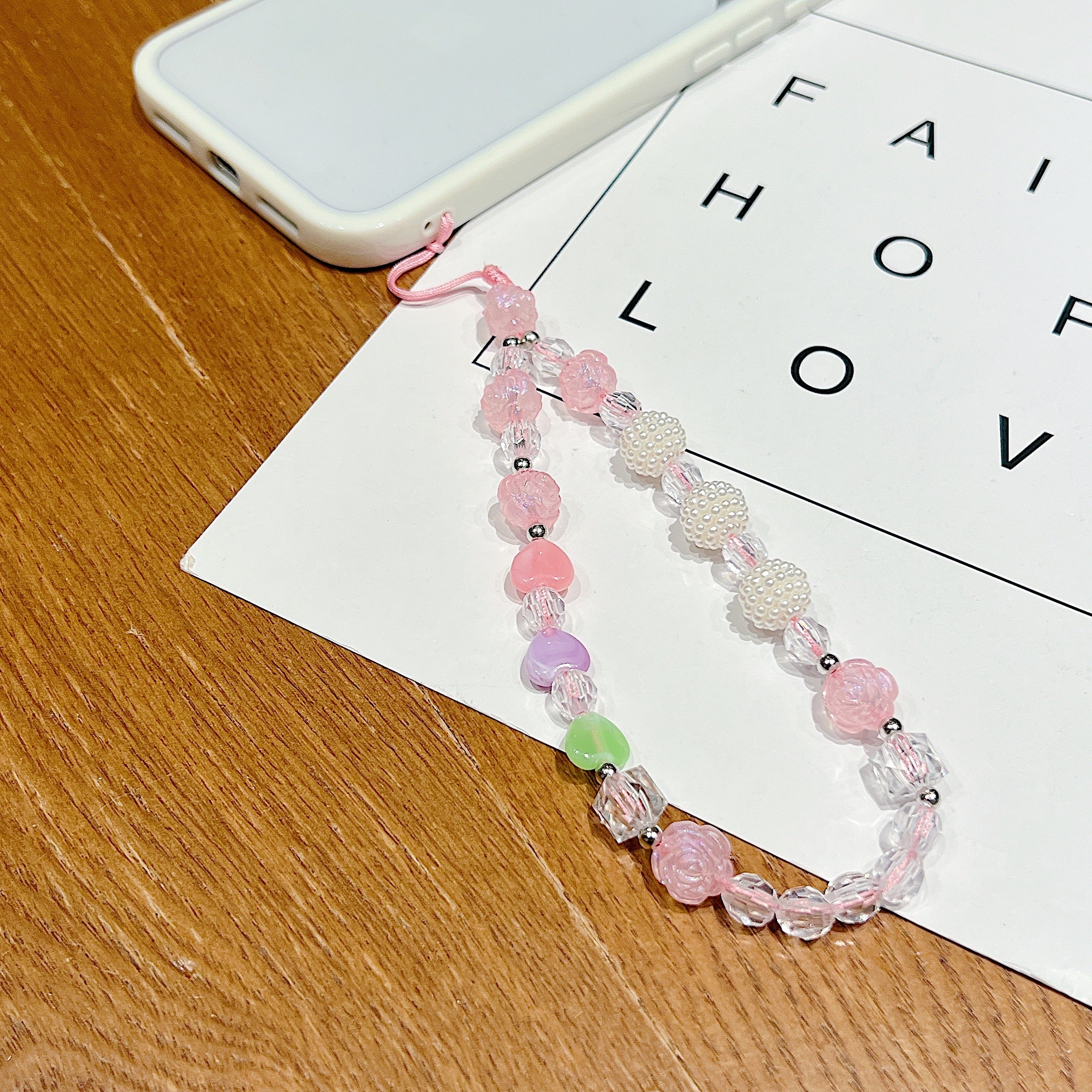 Pink & Pearl Beaded Phone Charm
