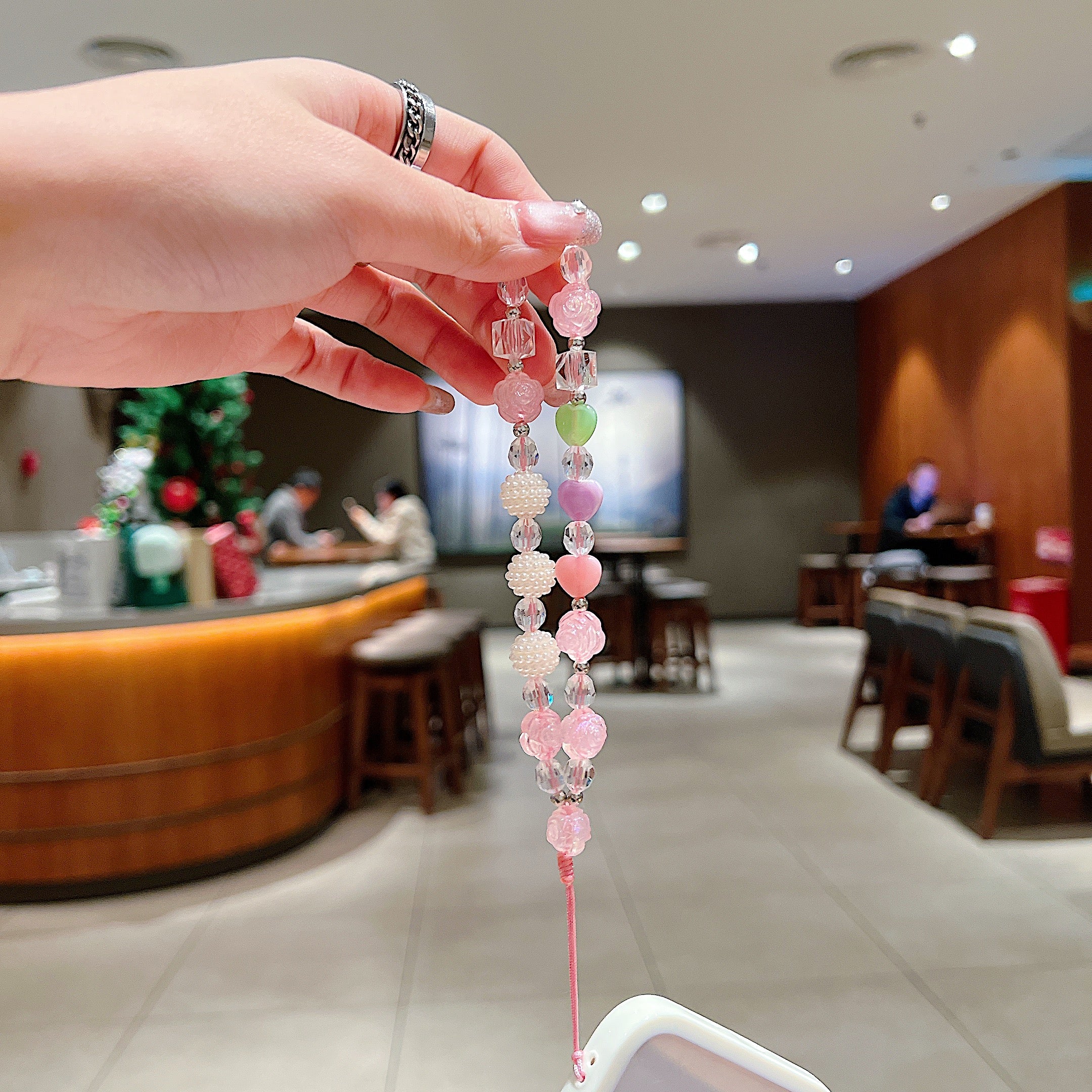 Pink & Pearl Beaded Phone Charm