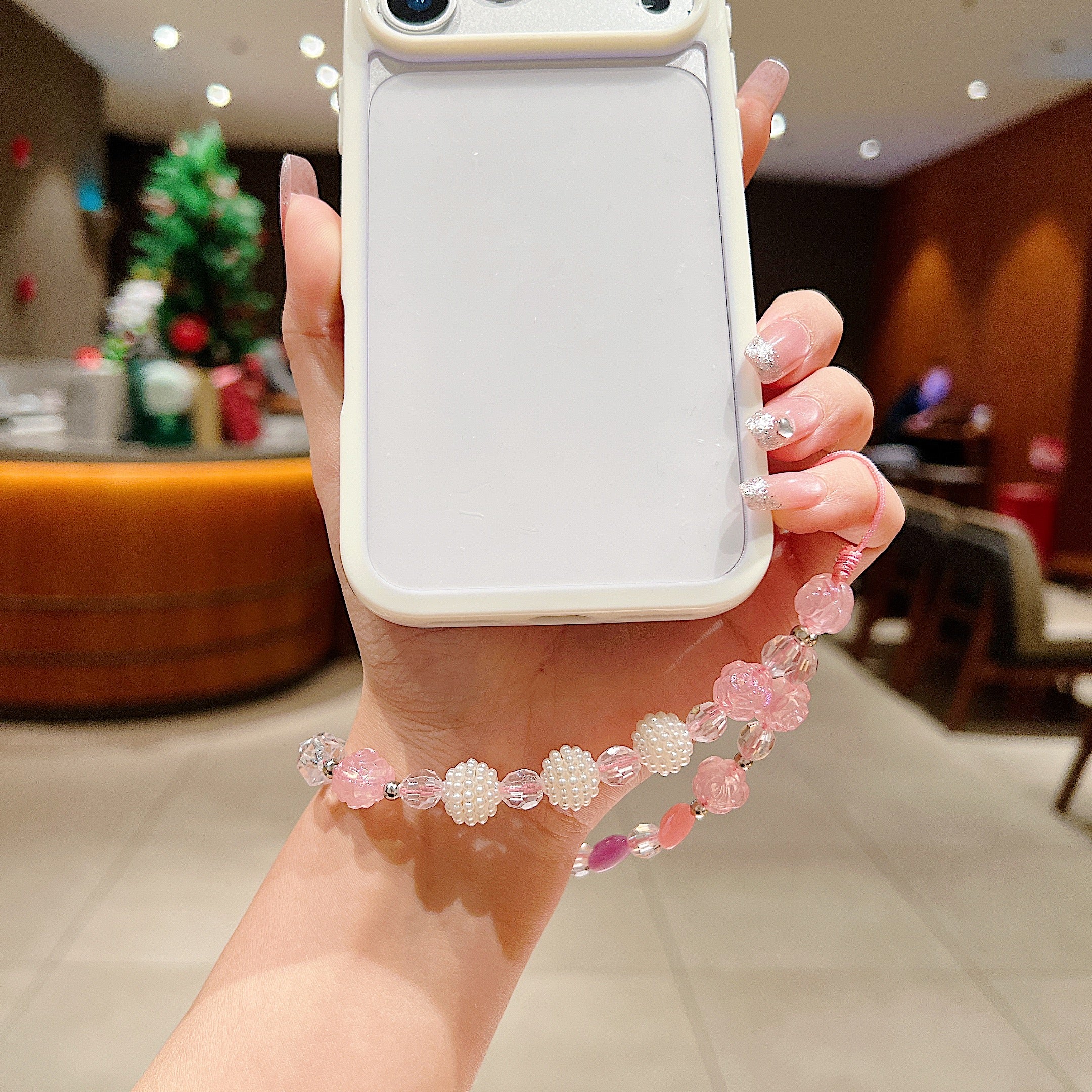 Pink & Pearl Beaded Phone Charm