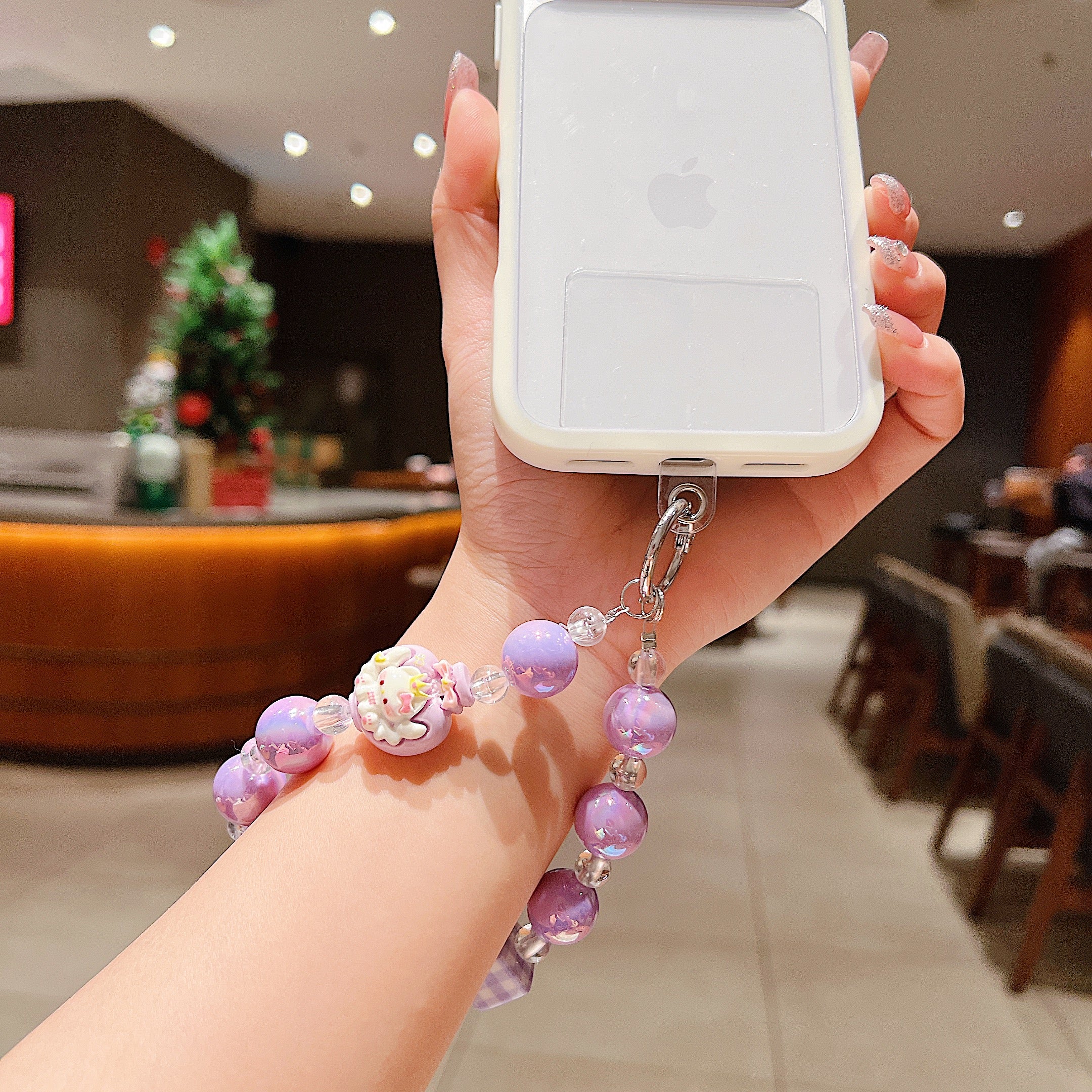 Purple Pearl & Cat Beaded Phone Charm
