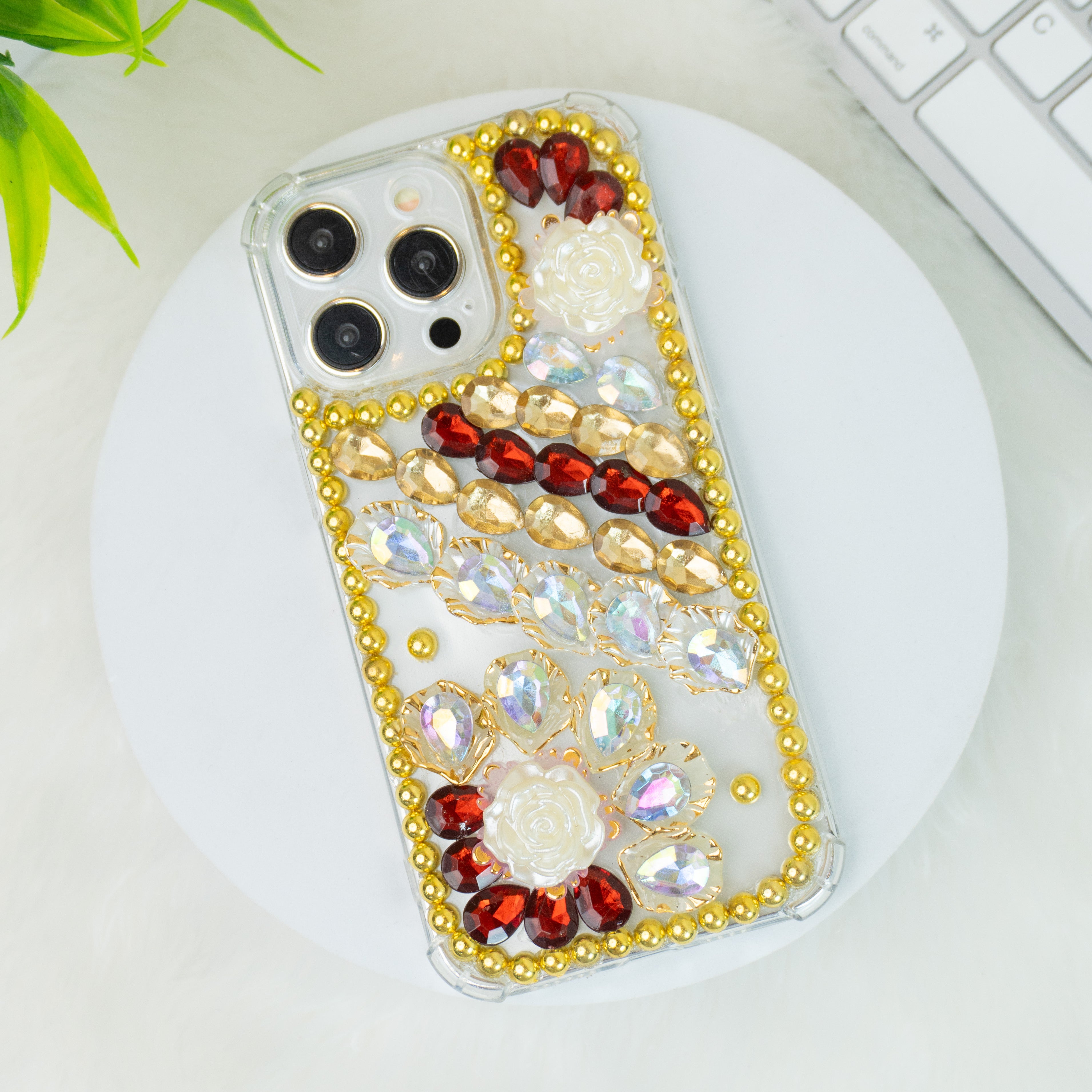 Red-Gold Diamond Silicon Phone Cases For iPhone 17 Pro Max