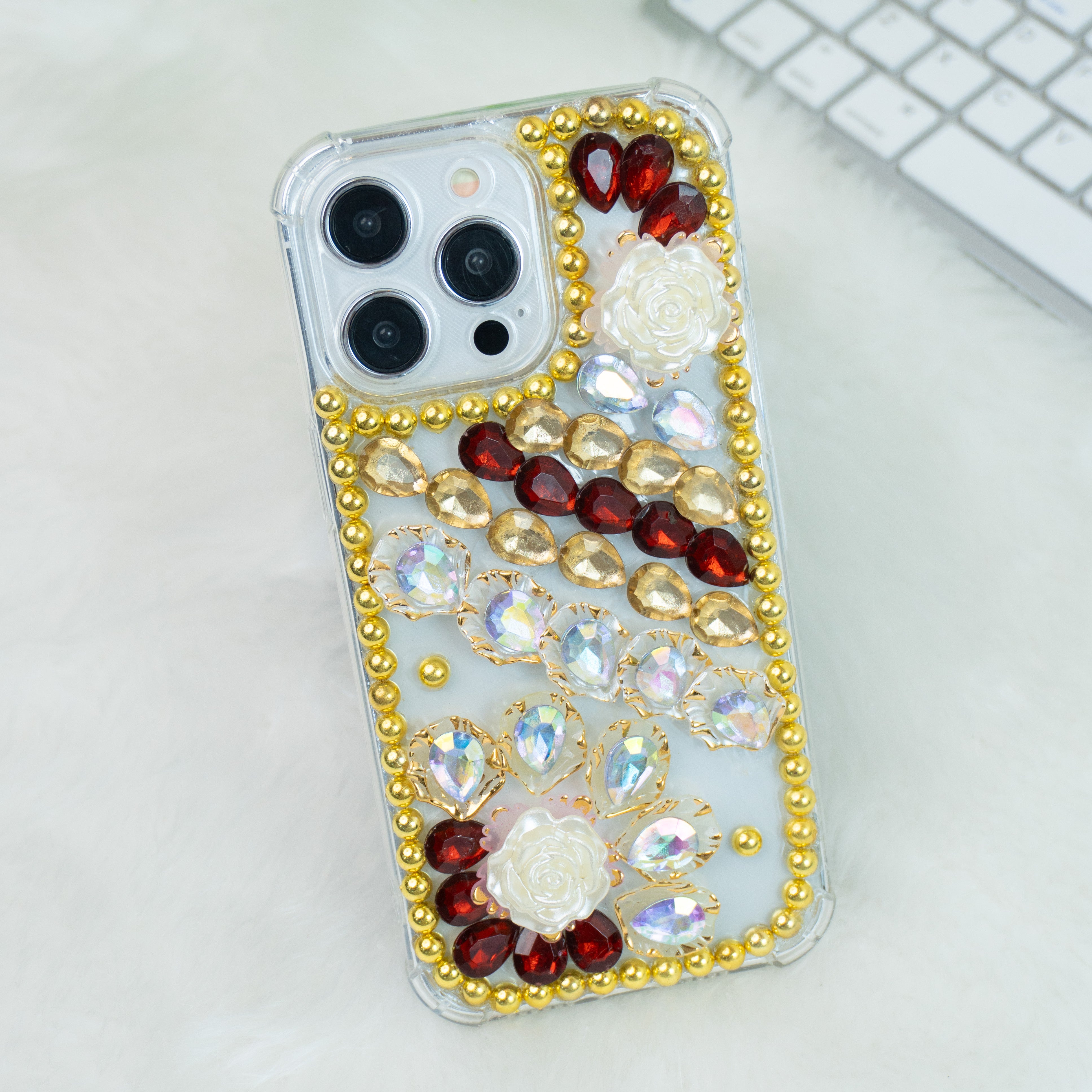 Red-Gold Diamond Silicon Phone Cases For iPhone 15