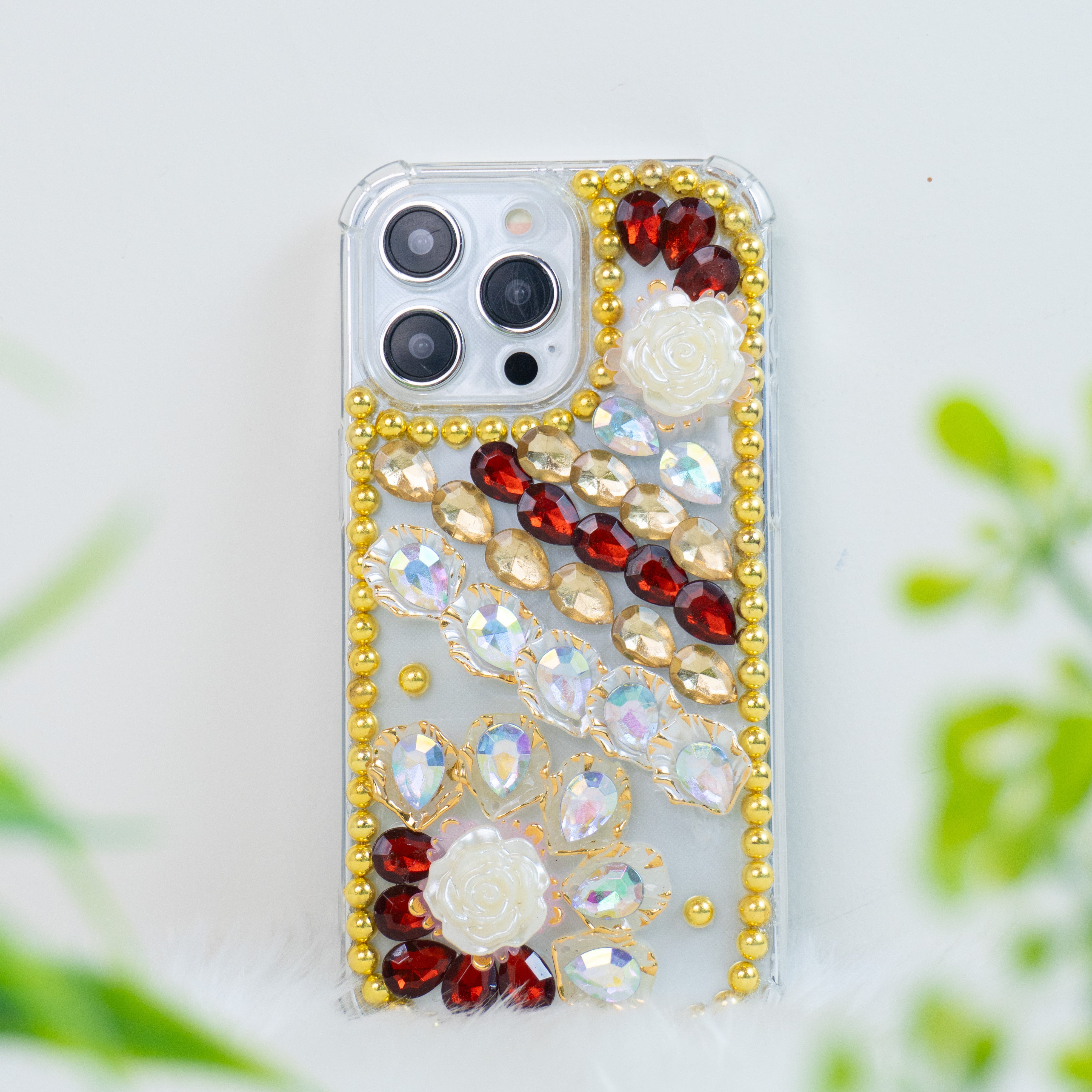 Red-Gold Diamond Silicon Phone Cases For iPhone 15