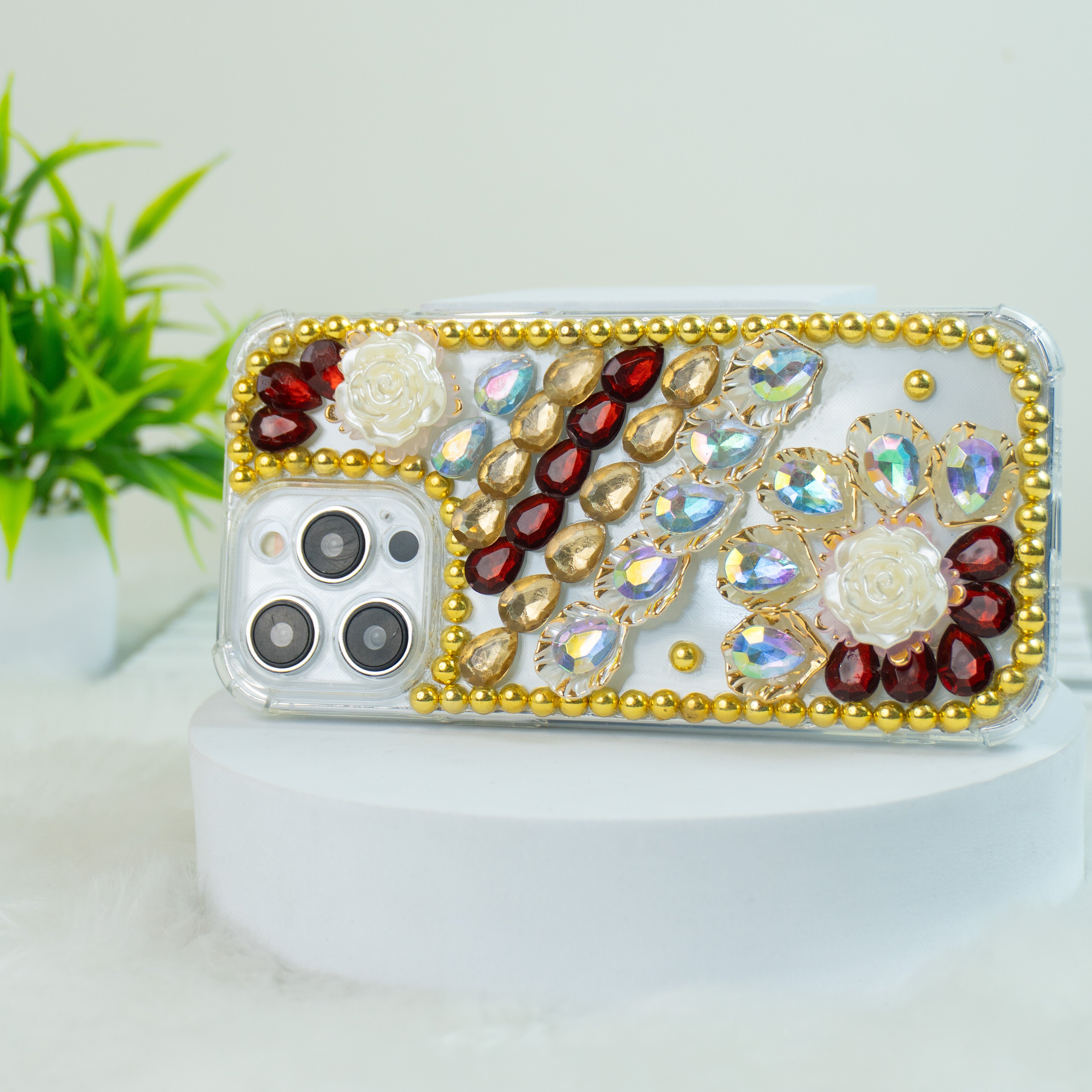 Red-Gold Diamond Silicon Phone Cases For iPhone 15