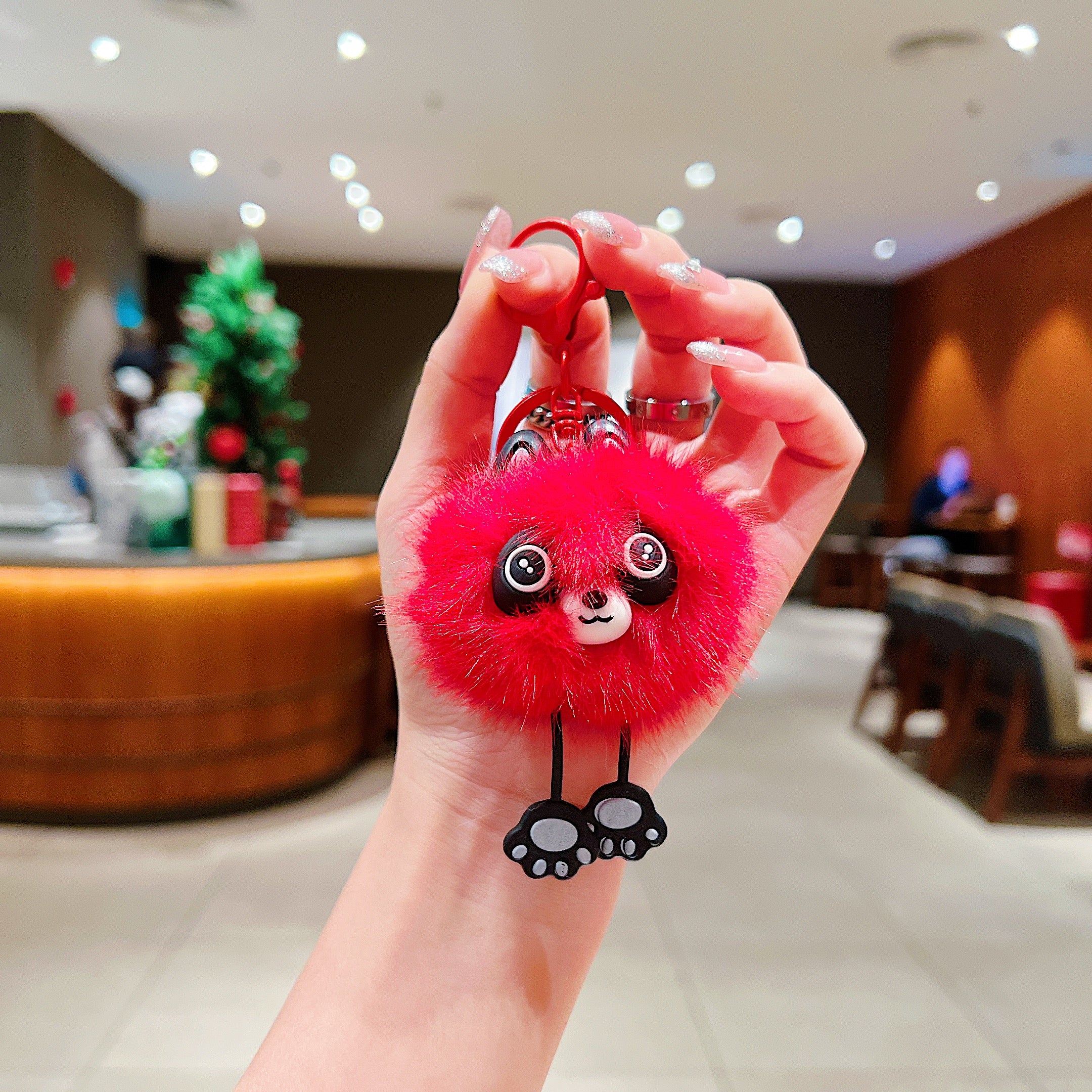 Red Fluffy Panda Charm