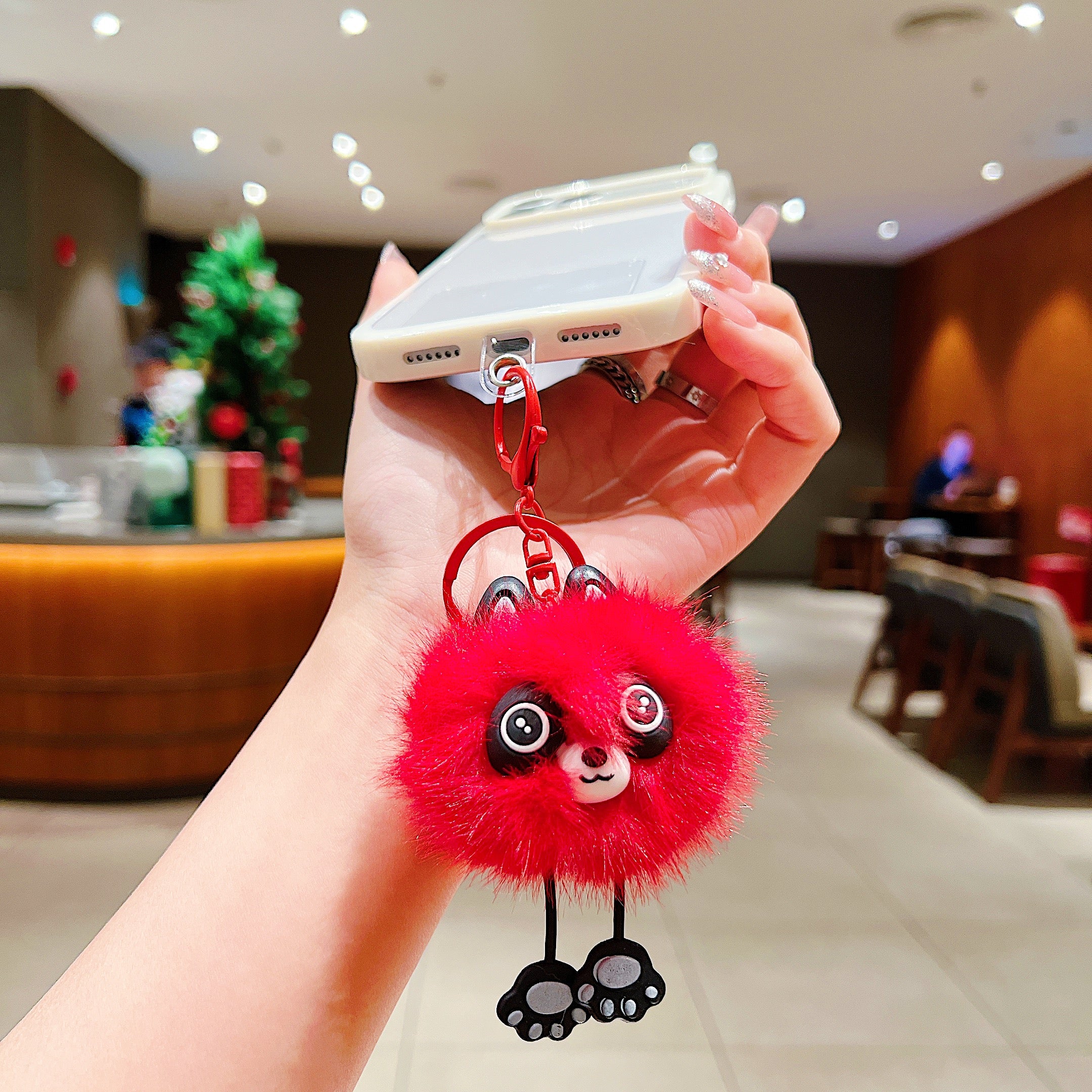 Red Fluffy Panda Charm