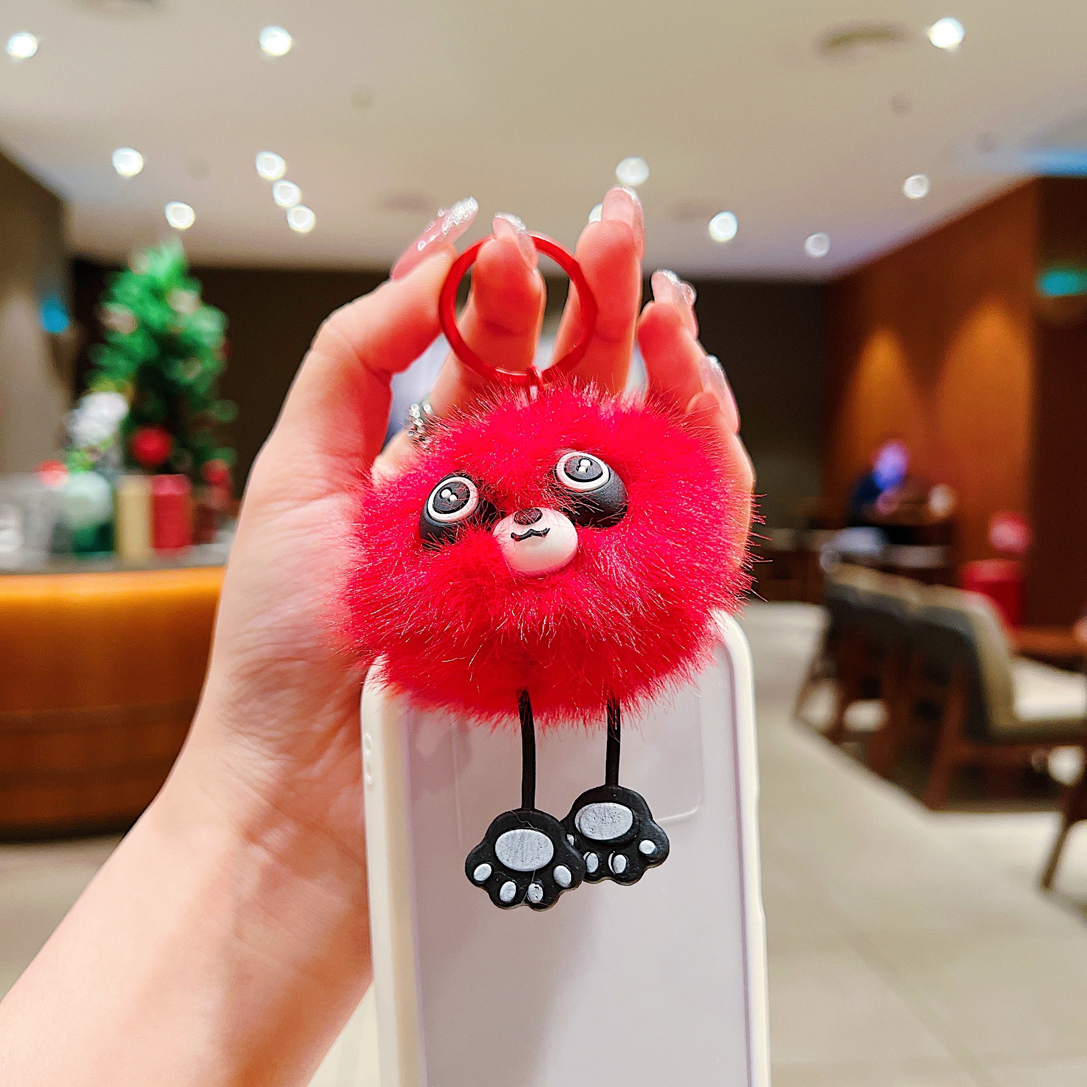Red Fluffy Panda Charm