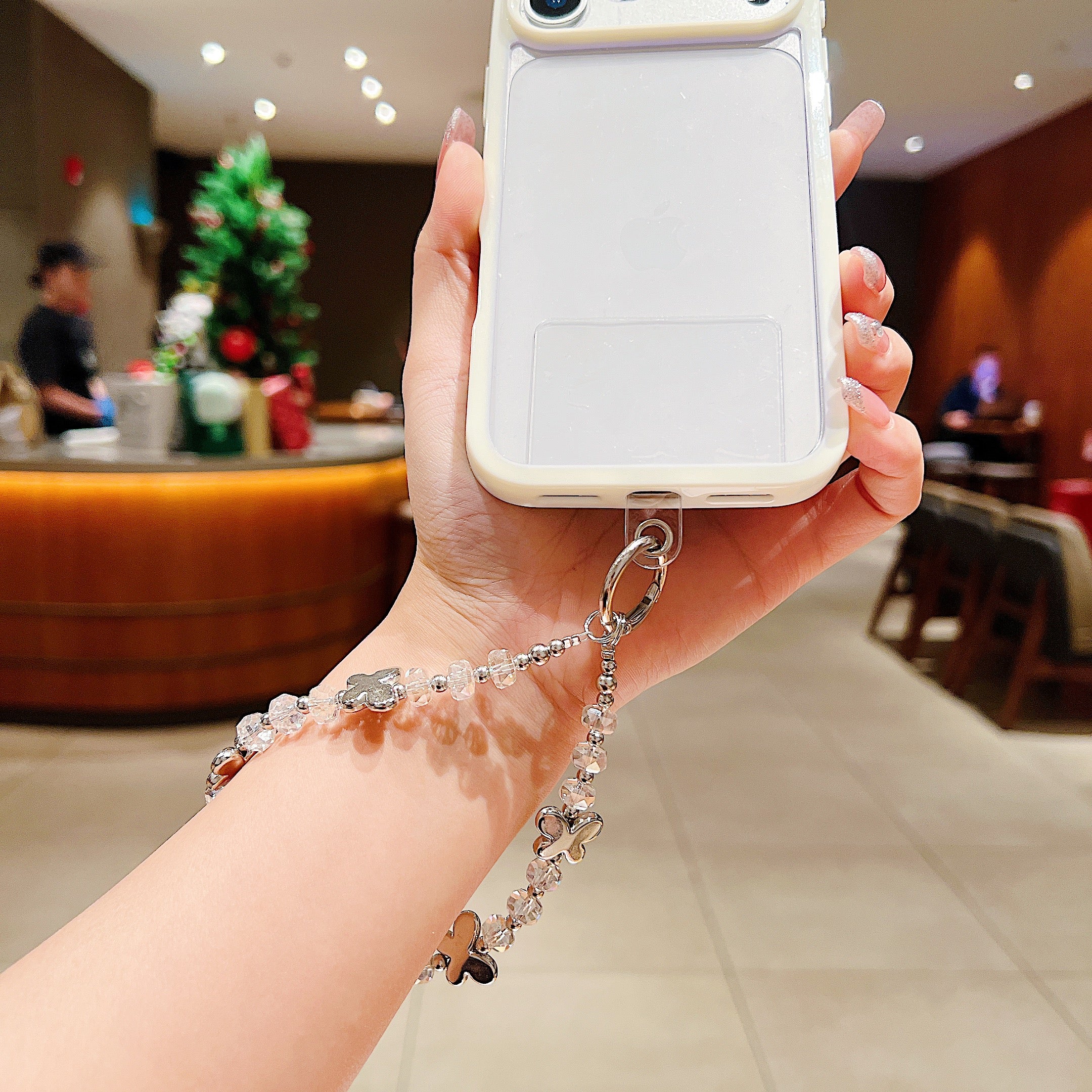 Silver Butterfly Beaded Phone Charm