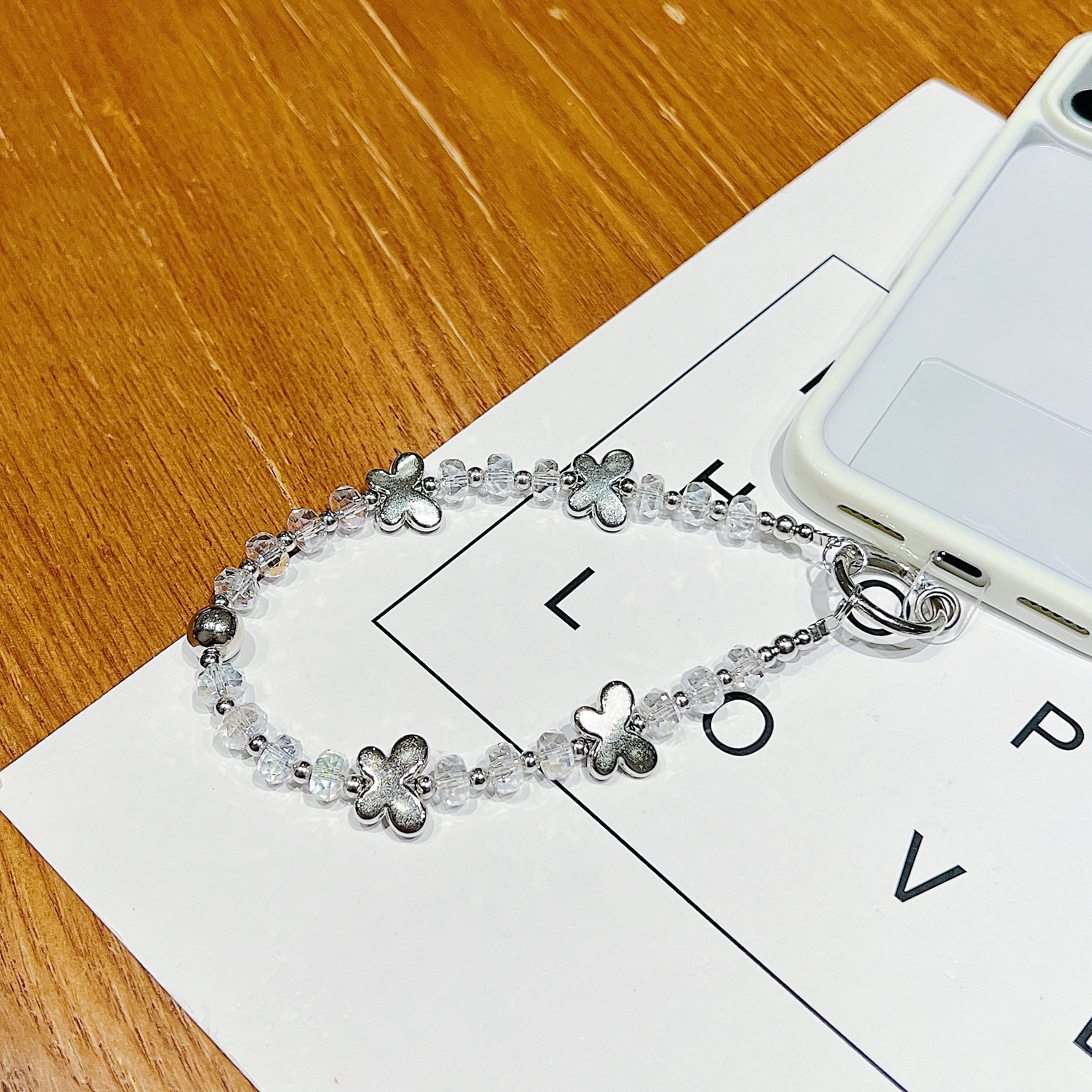 Silver Butterfly Beaded Phone Charm