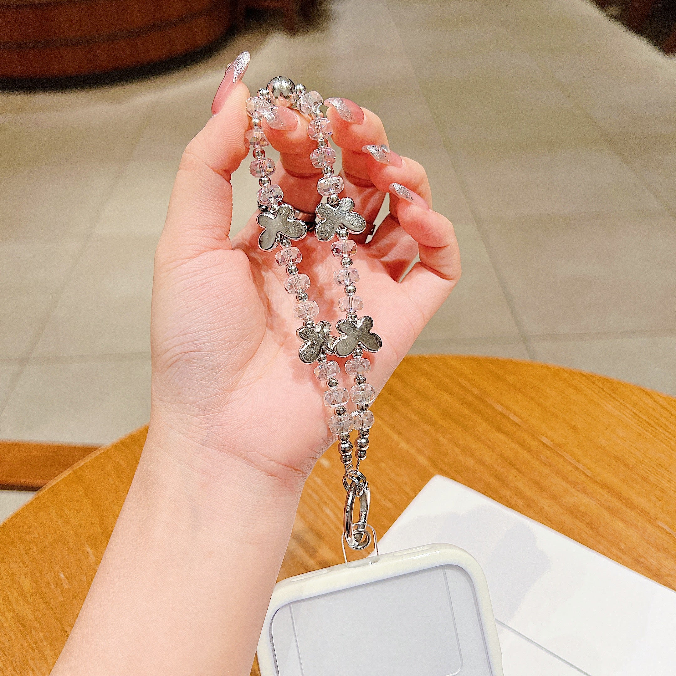 Silver Butterfly Beaded Phone Charm