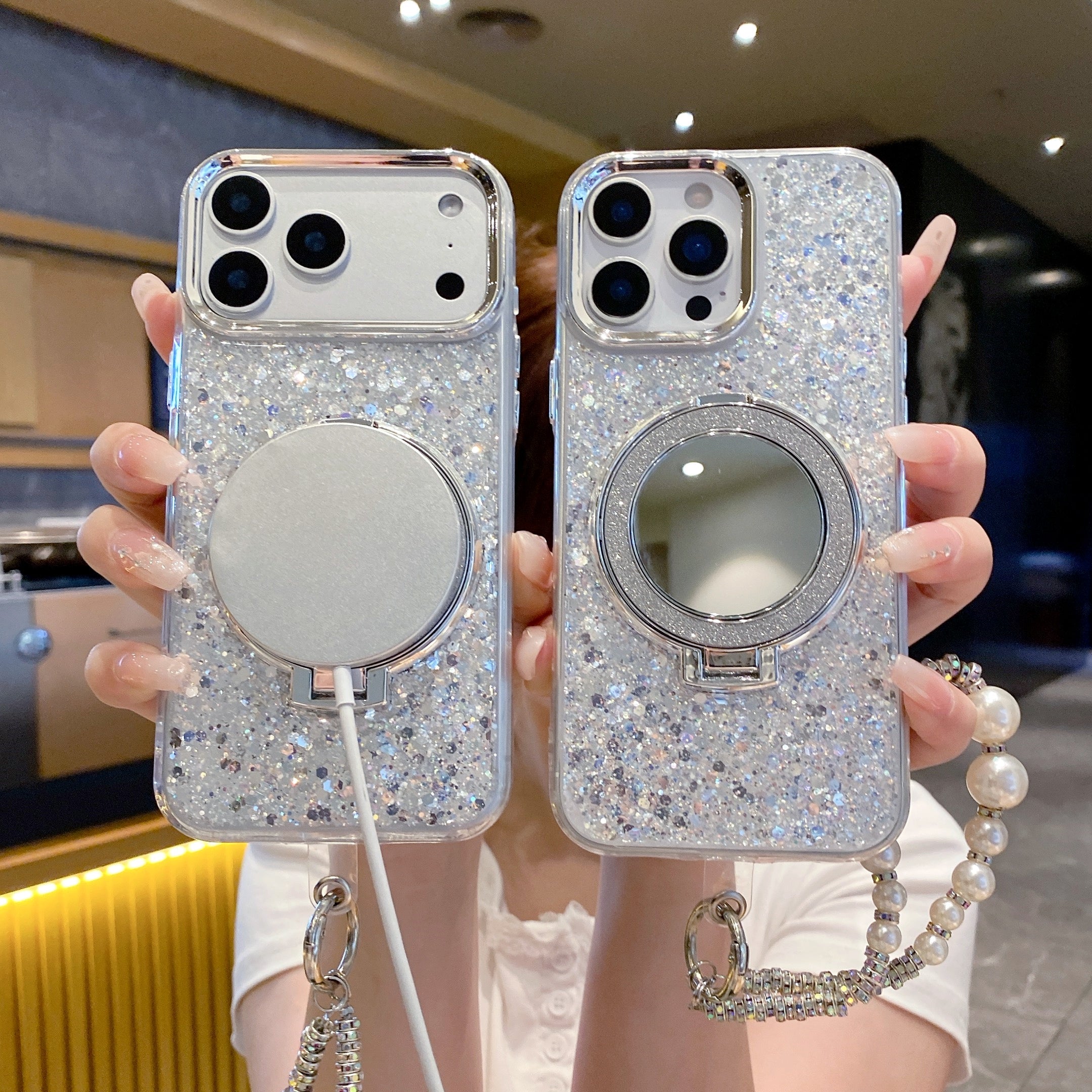 Silver Glitter Case with Ring Stand – Luxury Sparkle Design | Silicon Phone Case For iPhone 13