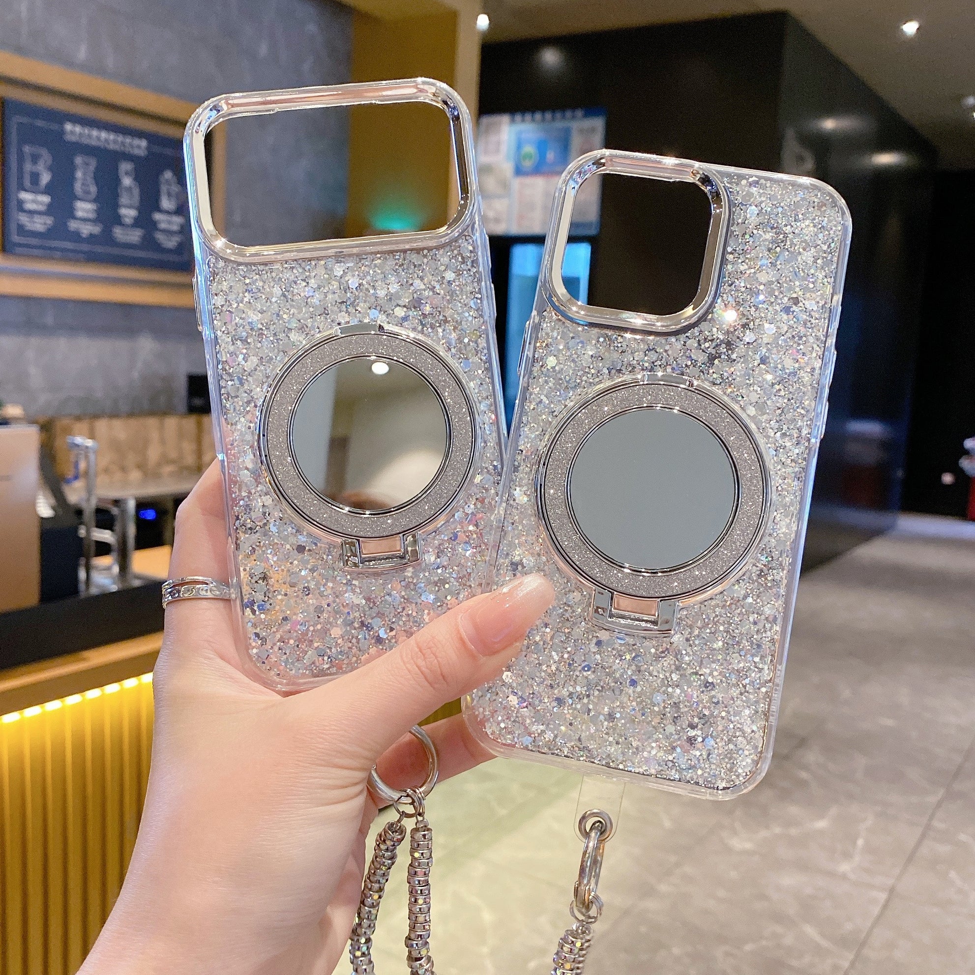 Silver Glitter Case with Ring Stand – Luxury Sparkle Design | Silicon Phone Case For iPhone 17 Air