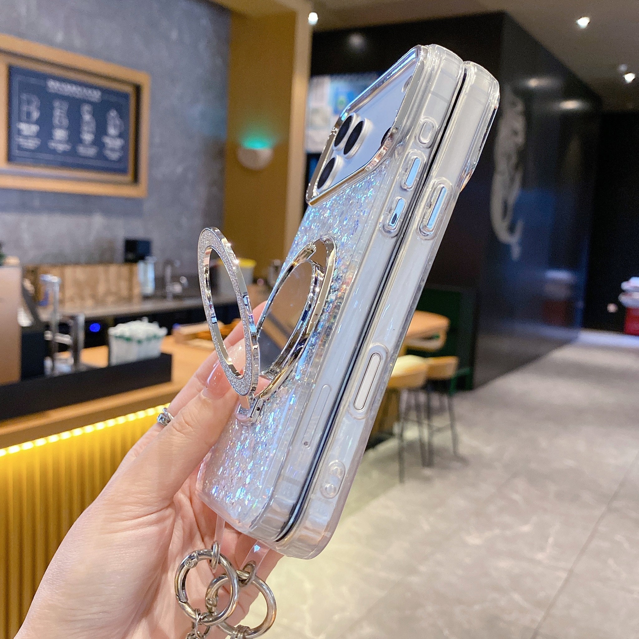Silver Glitter Case with Ring Stand – Luxury Sparkle Design | Silicon Phone Case For iPhone 17 Pro