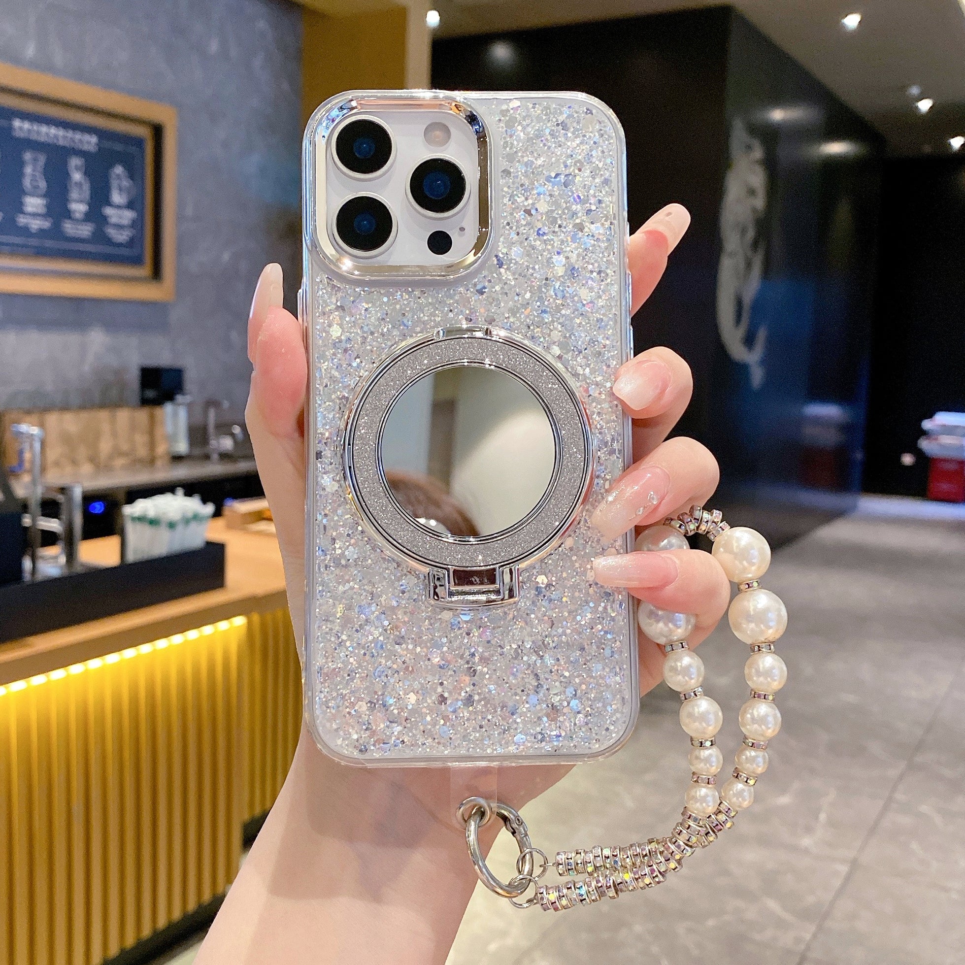 Silver Glitter Case with Ring Stand – Luxury Sparkle Design | Silicon Phone Case For iPhone 17 Air