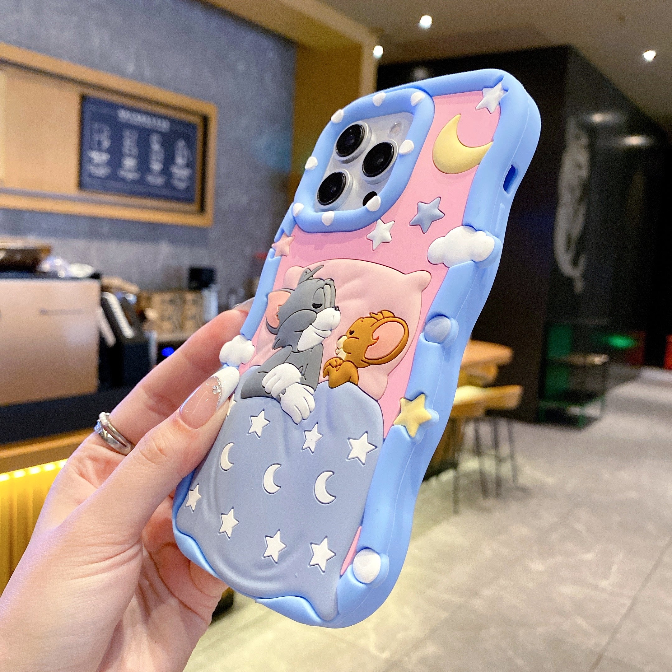 Sleeping Tom & Jerry Silicon Phone Cases For iPhone 15 Plus (Universal Camera Cut)