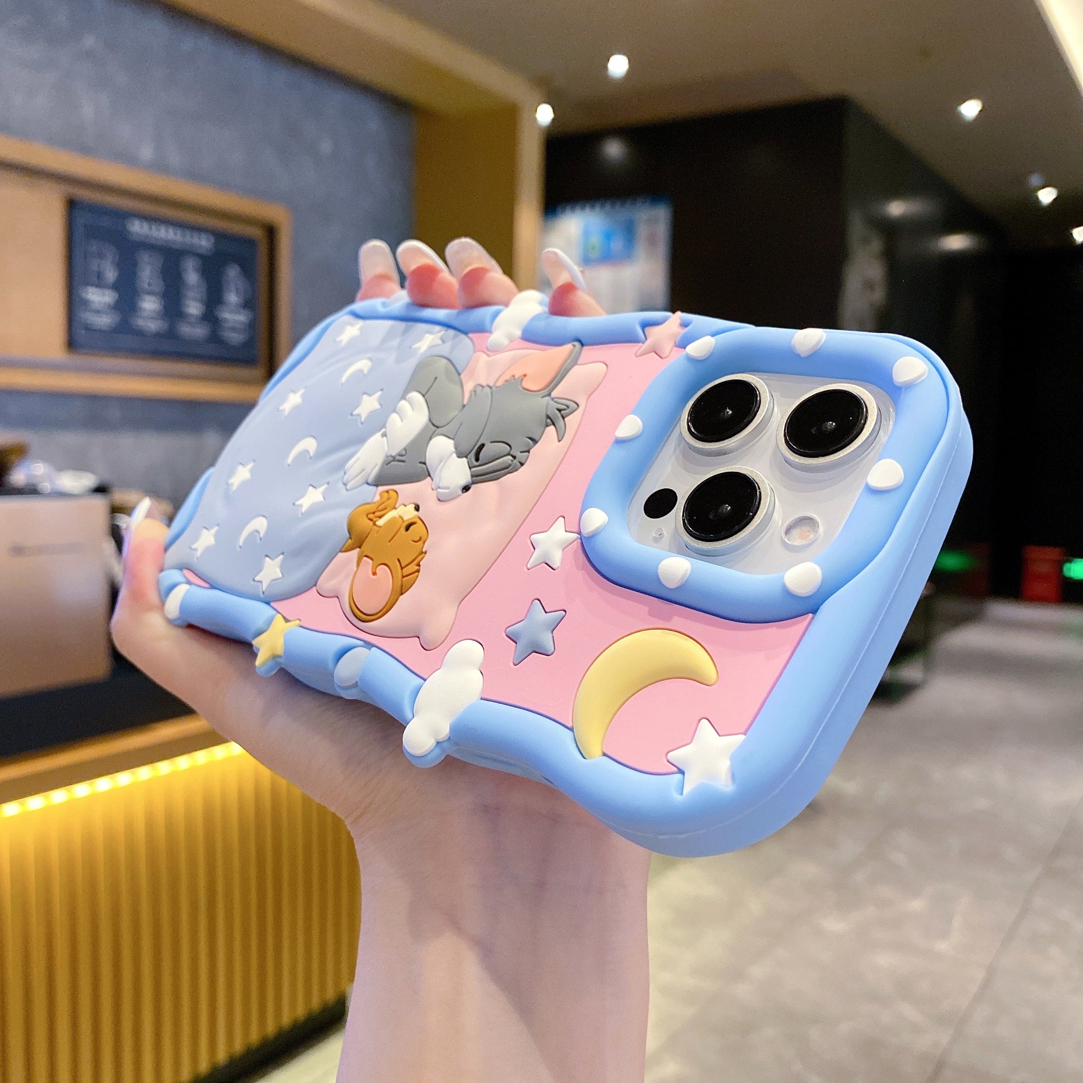 Sleeping Tom & Jerry Silicon Phone Cases For iPhone 15 Plus (Universal Camera Cut)