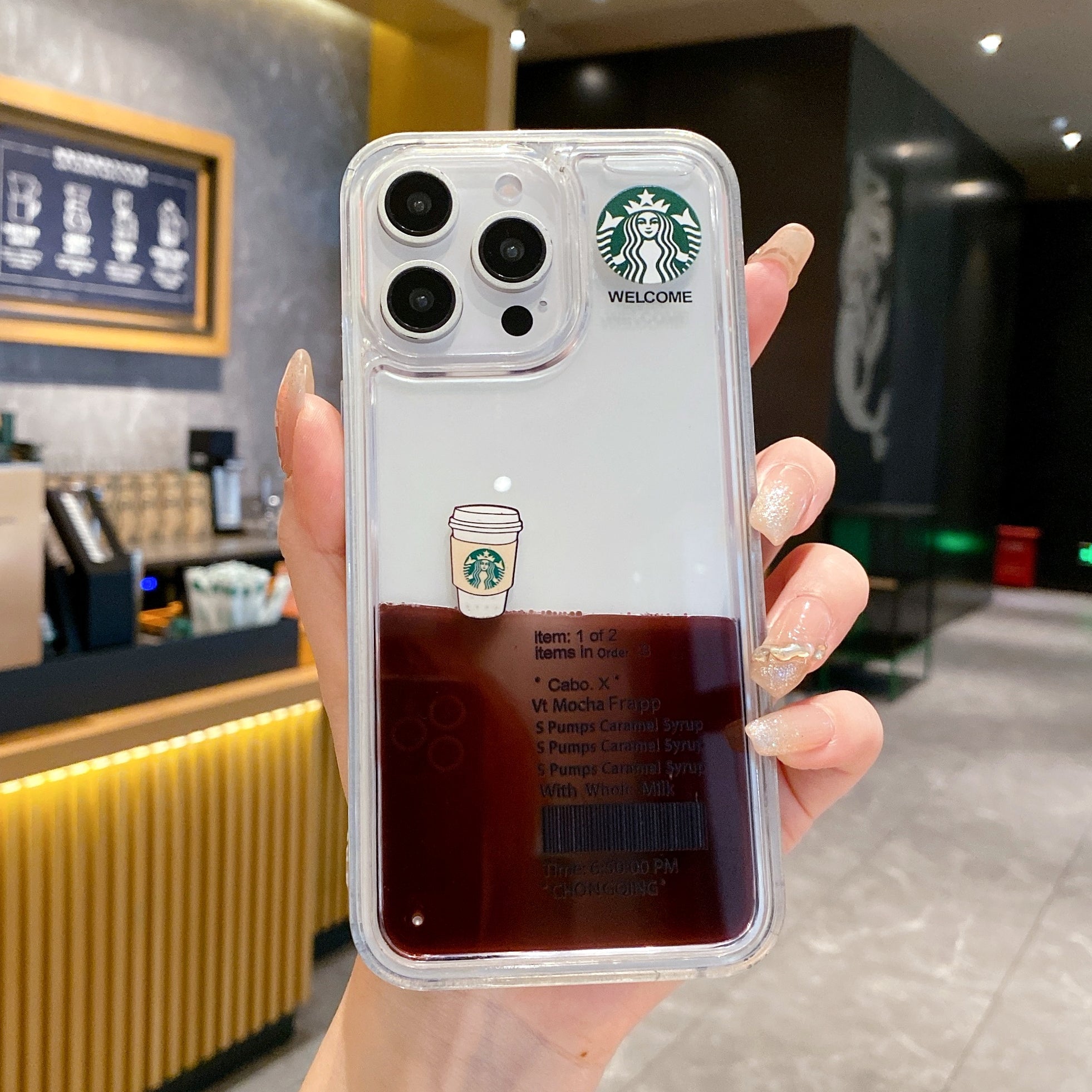Starbcuks Liquid Coffee Floating Cup Silicon Phone Case For iPhone 15