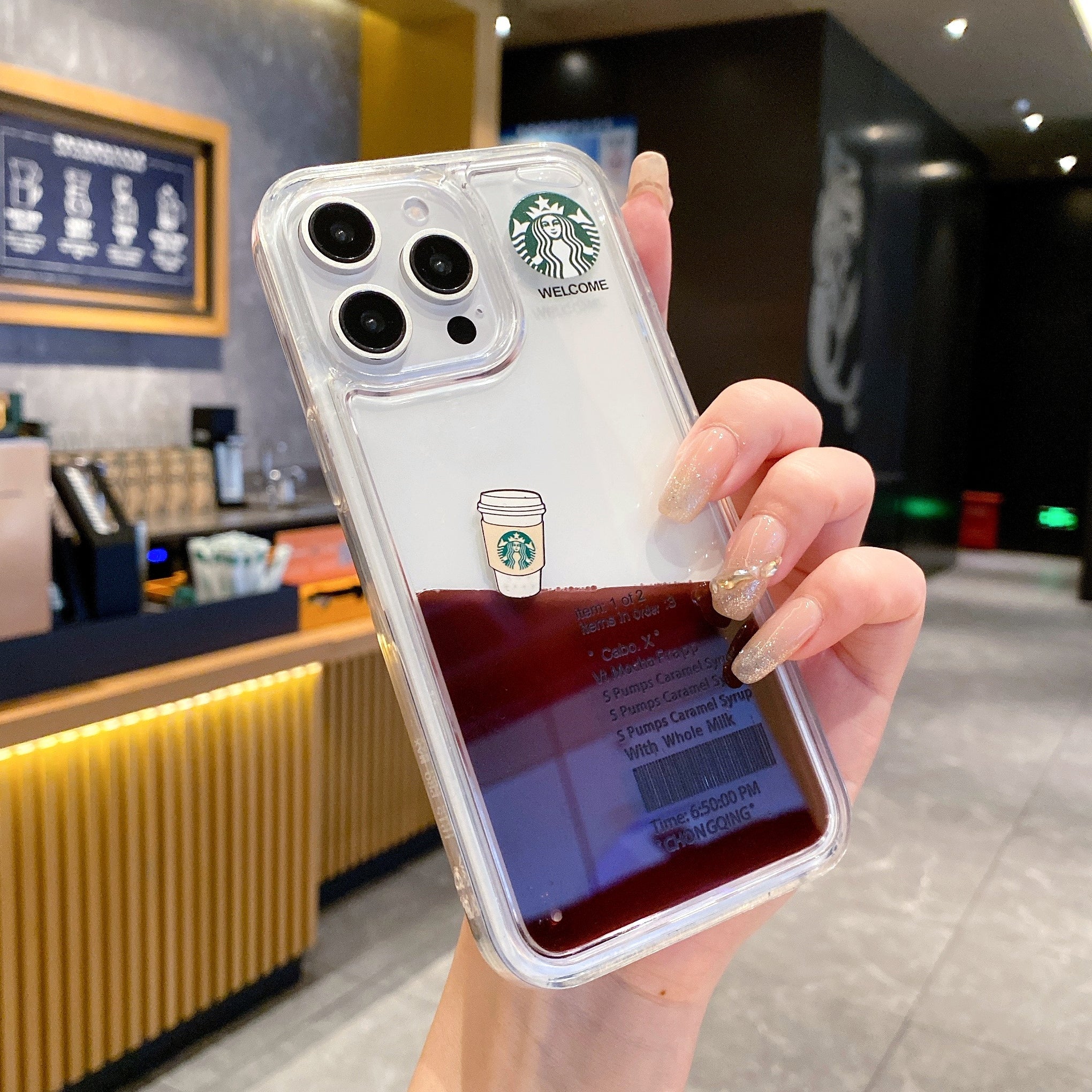 Starbcuks Liquid Coffee Floating Cup Silicon Phone Case For iPhone 15