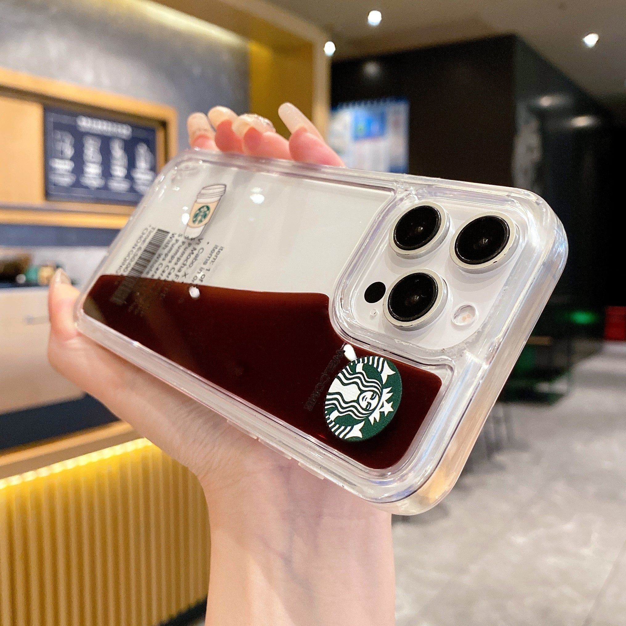 Starbcuks Liquid Coffee Floating Cup Silicon Phone Case For iPhone 15