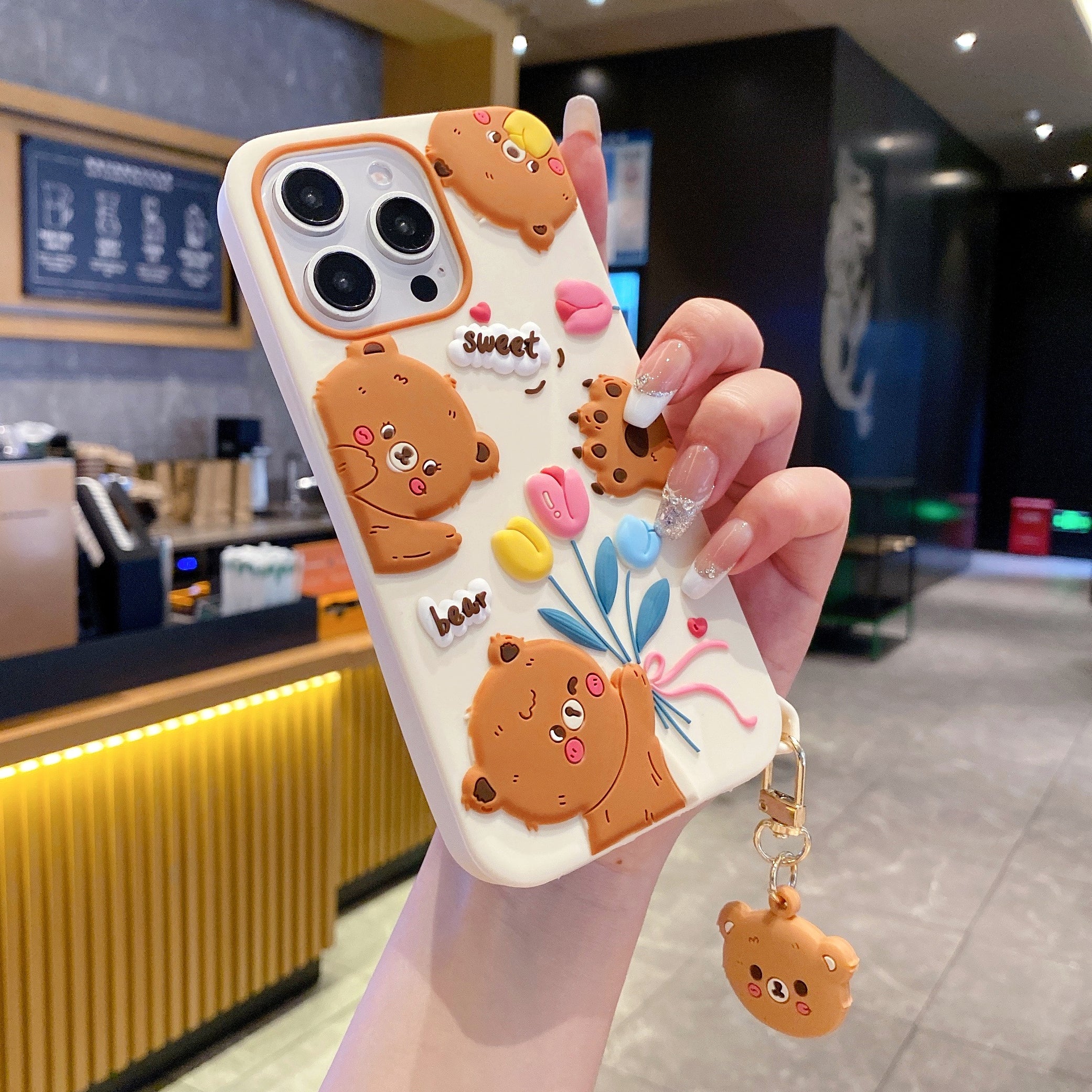 Sweet Tulip Bear With Sweet Charm Silicon Phone Cases For iPhone 14 Plus