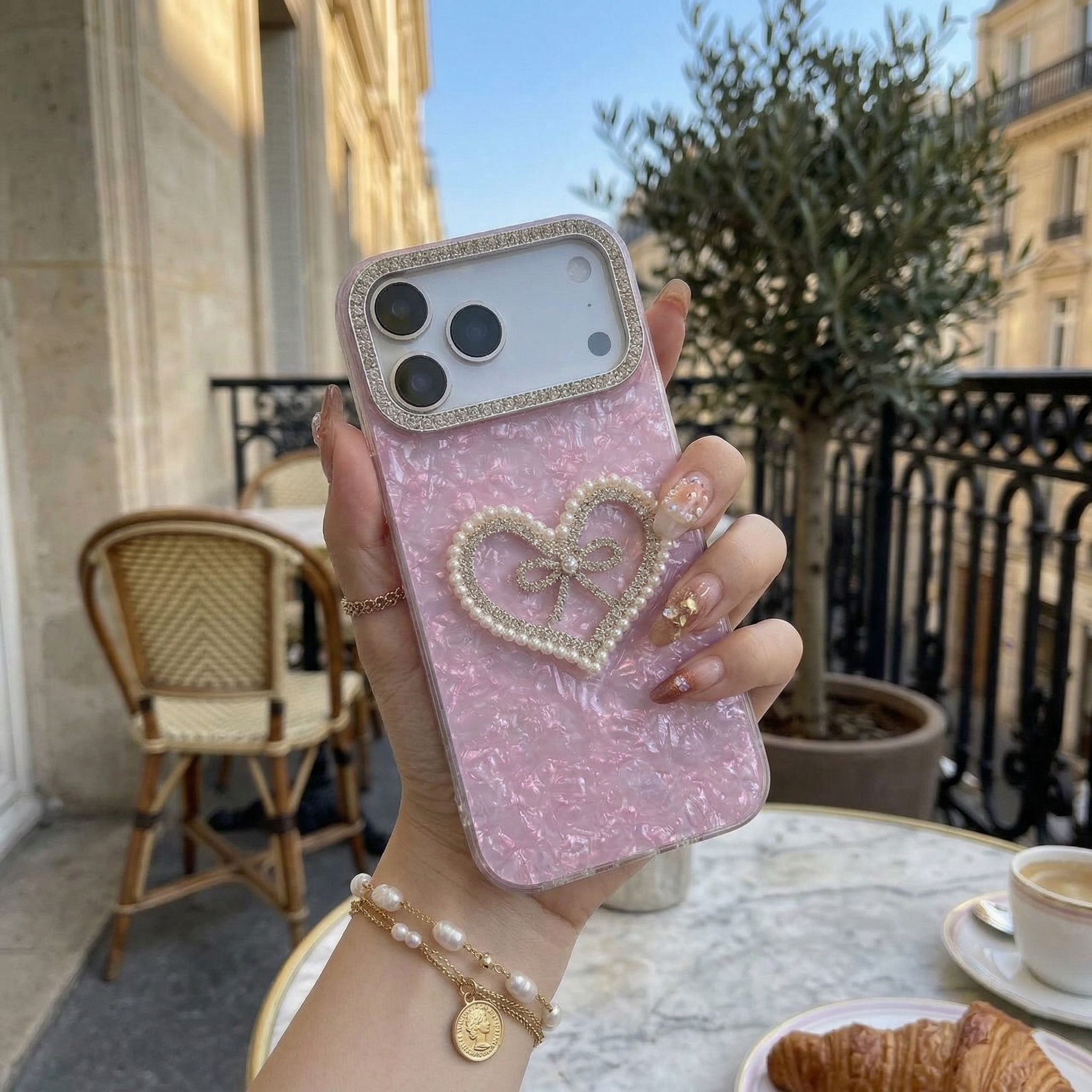 Lavender Éclat Bow Heart Frame Silicone Phone Cases For iPhone