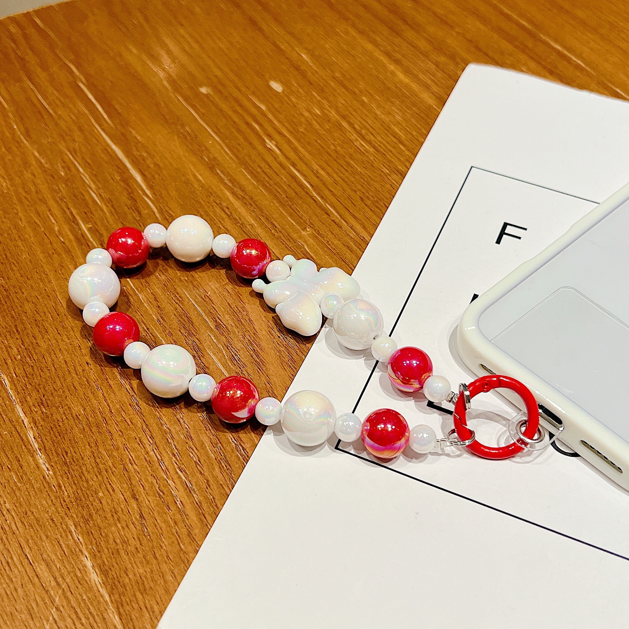 Vibrant Red & Pearl Butterfly Beaded Phone Charm