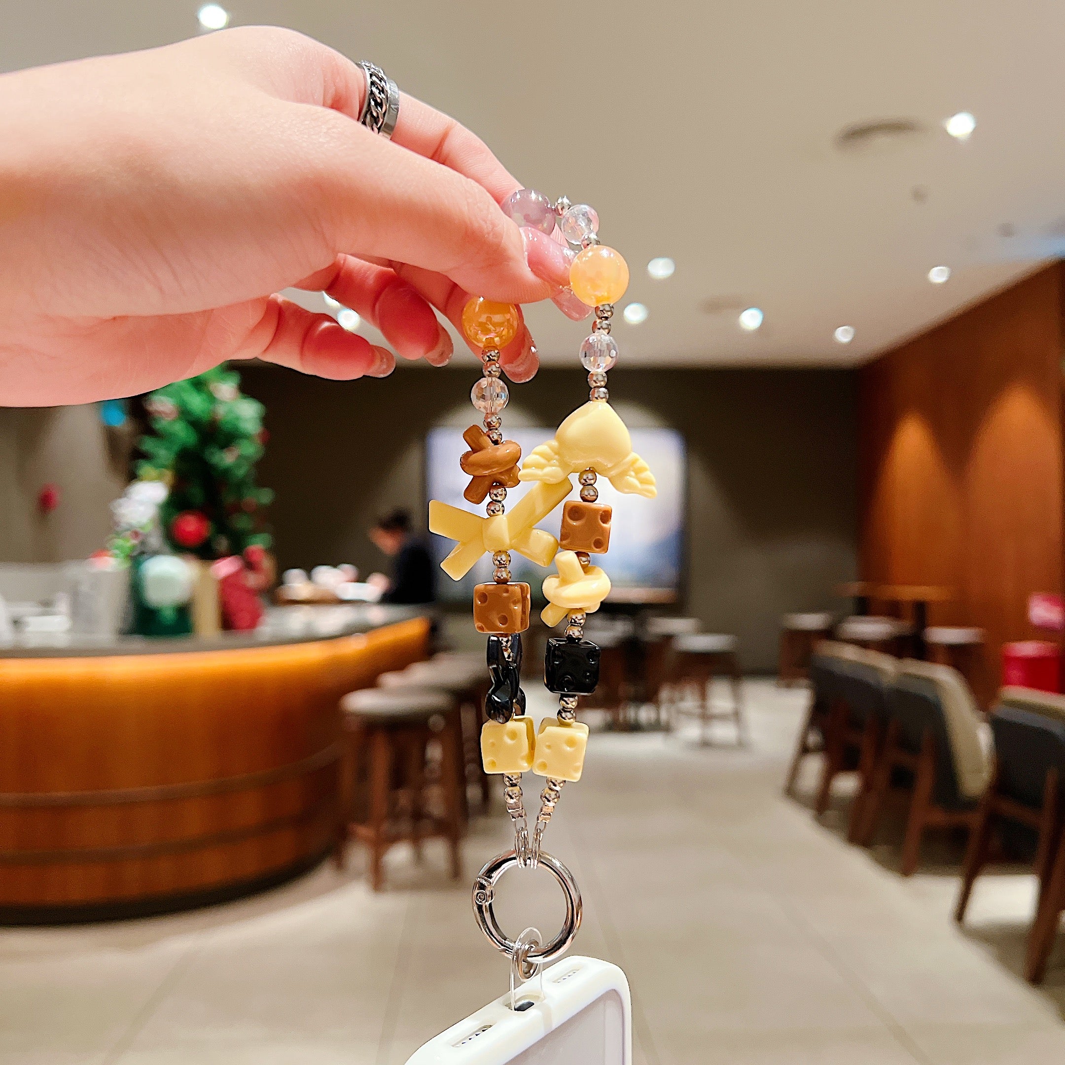 Vintage Cheese & Bow Beaded Phone Charm