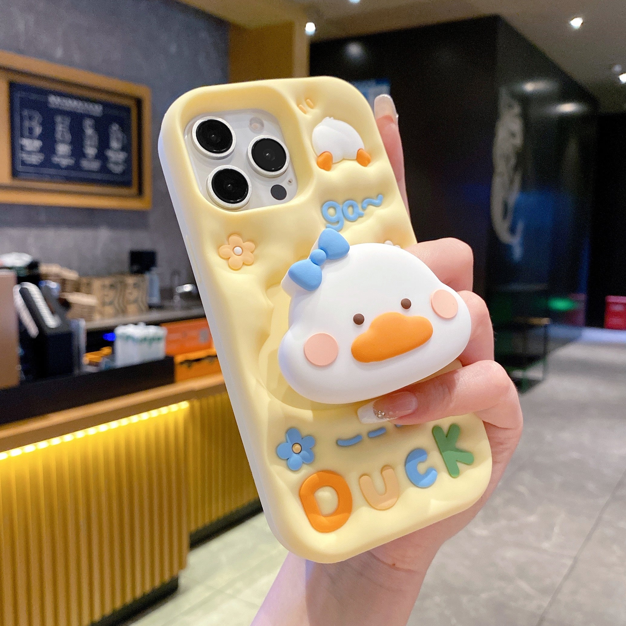 Yellow Duck With Holder Silicon Phone Cases For iPhone 15