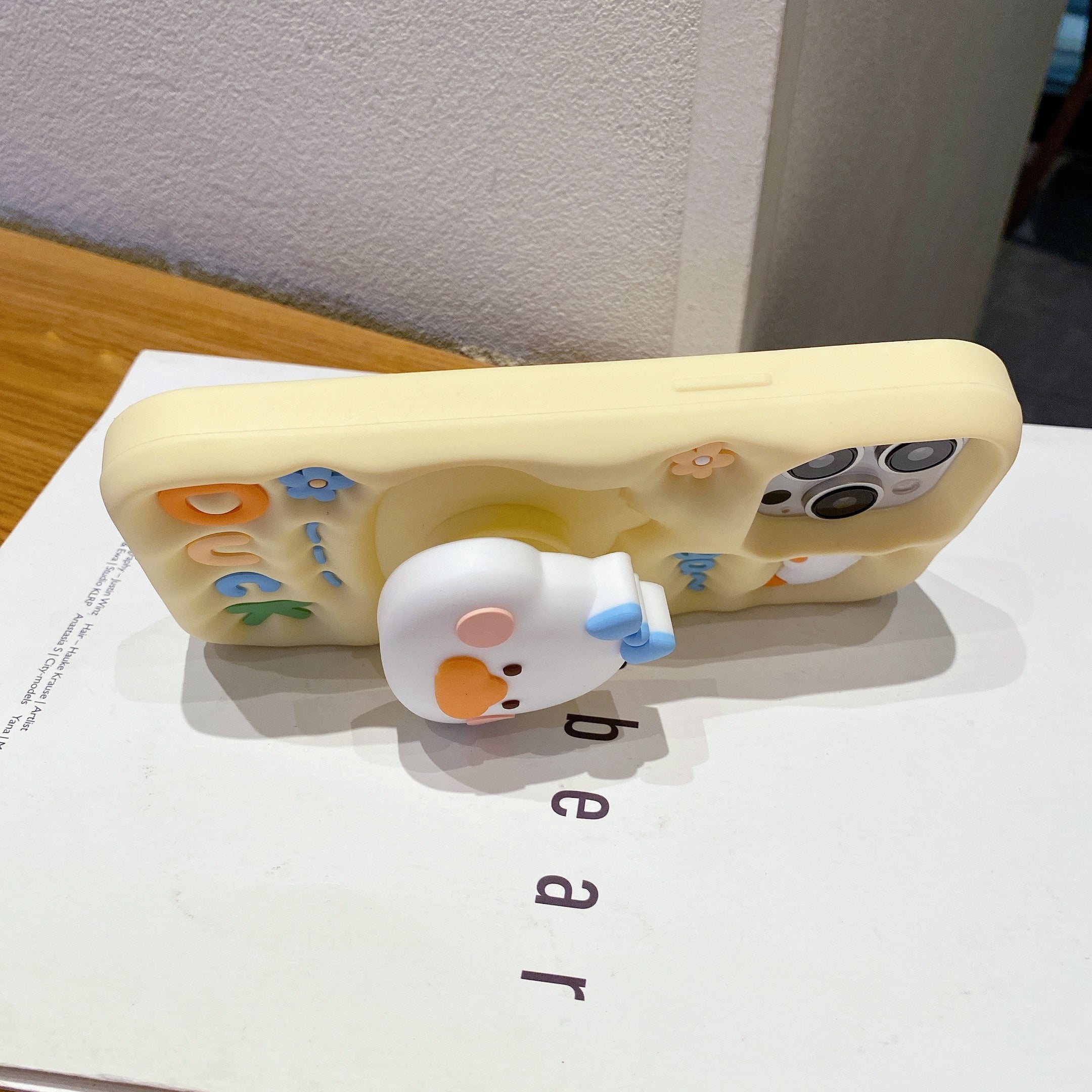 Yellow Duck With Holder Silicon Phone Cases For iPhone 15