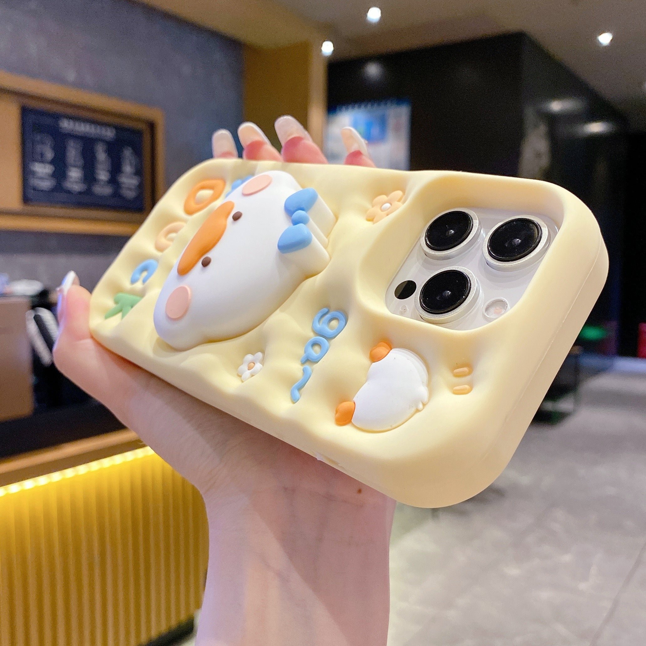 Yellow Duck With Holder Silicon Phone Cases For iPhone 15