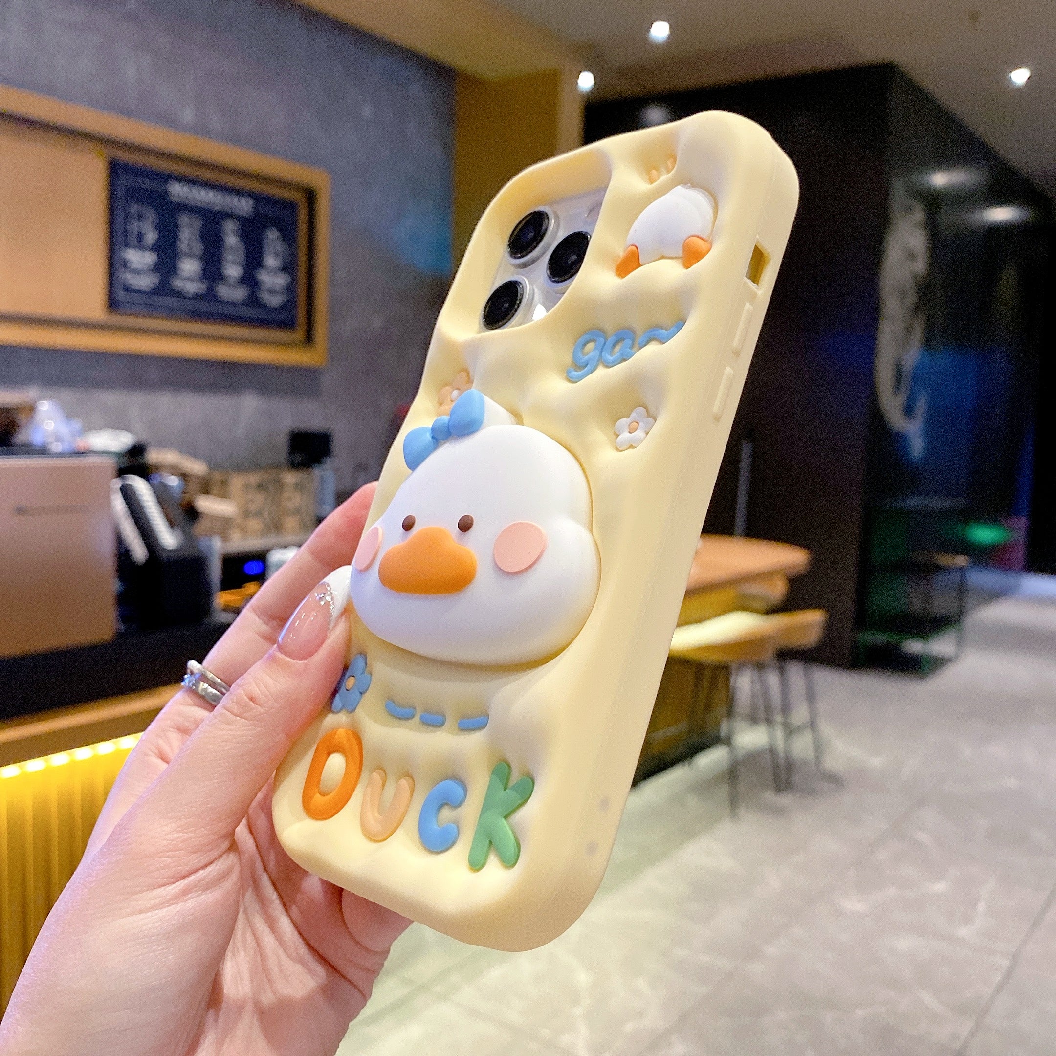 Yellow Duck With Holder Silicon Phone Cases For iPhone 15