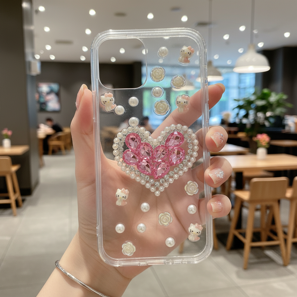 White Peals With Pink Diamond Heart - Phone Case For iPhone 14 Plus