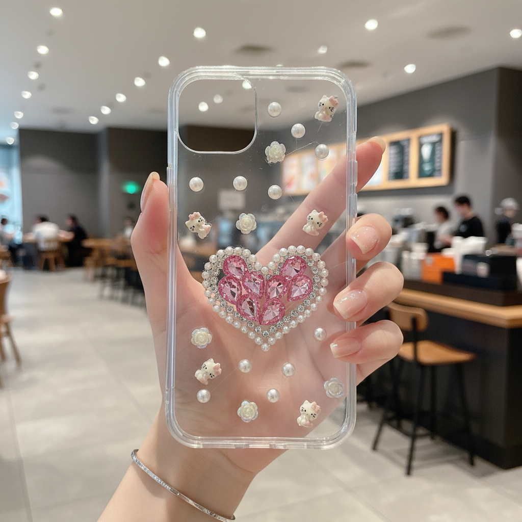 White Peals With Pink Diamond Heart - Phone Case For iPhone 14 Plus
