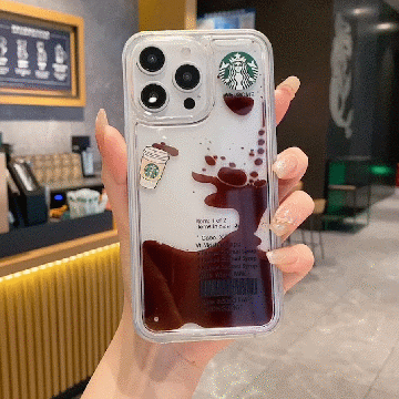 Starbcuks Liquid Coffee Floating Cup Silicon Phone Case For iPhone 15 Pro Max