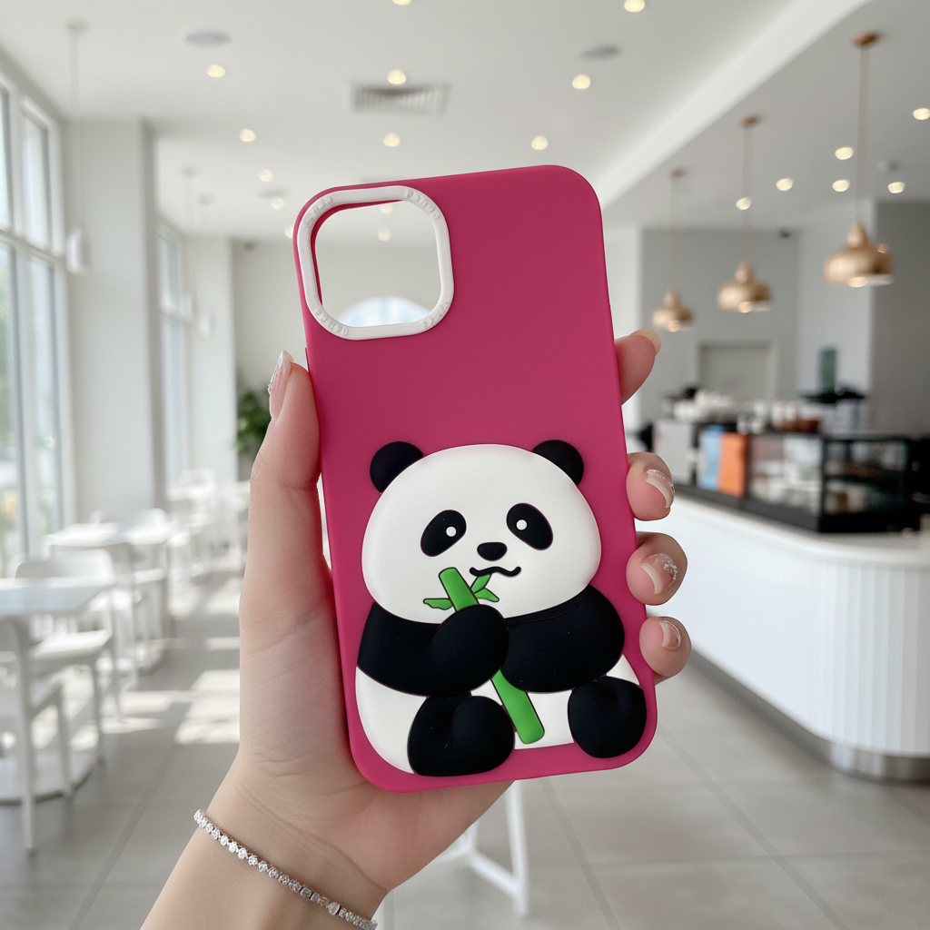 Pink Panda With BamBoo Silicon Phone Cases