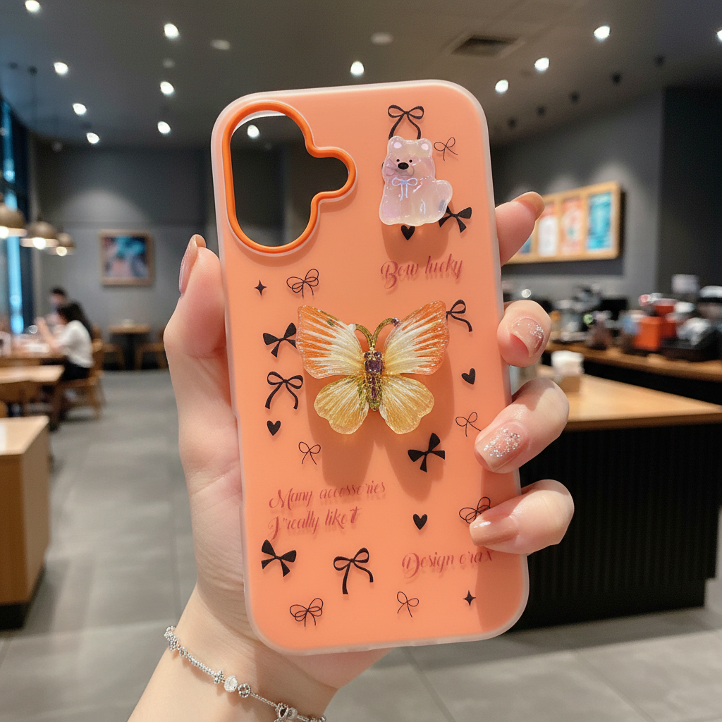 Sunbeam Flutter Aesthetic Luxury Yellow Butterfly & Bear Motif Silicone Phone Case